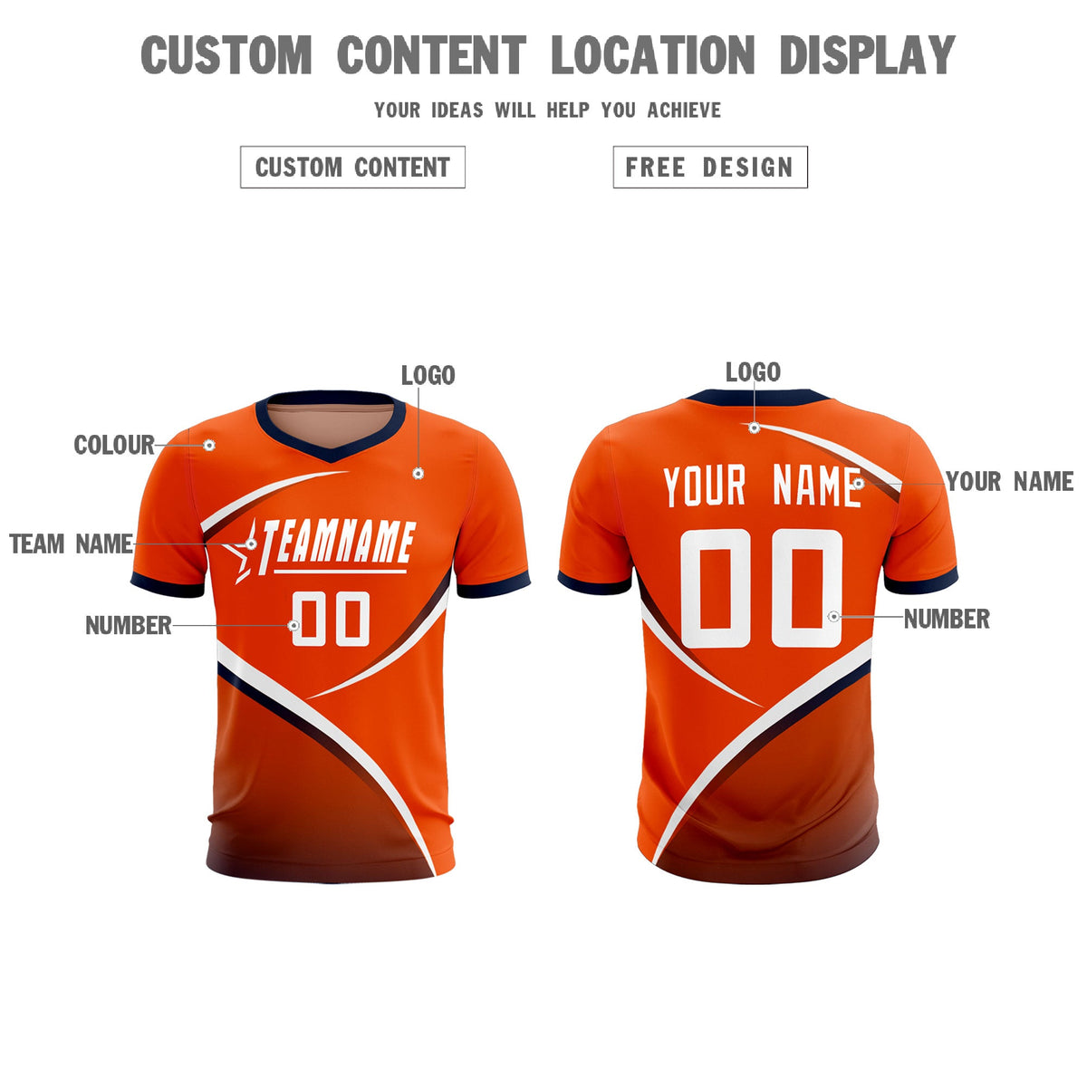 Custom Orange Navy Color Block Training Uniform For Men Soccer Sets Jersey