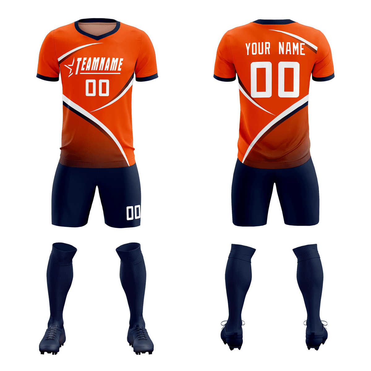 Custom Orange Navy Color Block Training Uniform For Men Soccer Sets Jersey