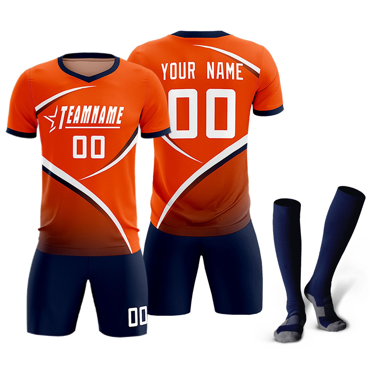 Custom Orange Navy Color Block Training Uniform For Men Soccer Sets Jersey