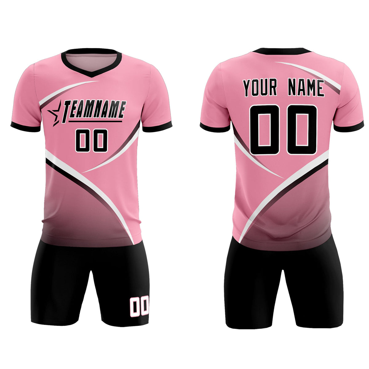 Custom Light Pink Black Color Block Training Uniform For Men Soccer Sets Jersey