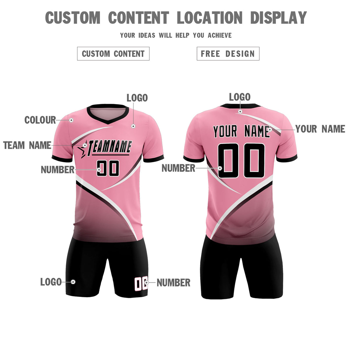 Custom Light Pink Black Color Block Training Uniform For Men Soccer Sets Jersey