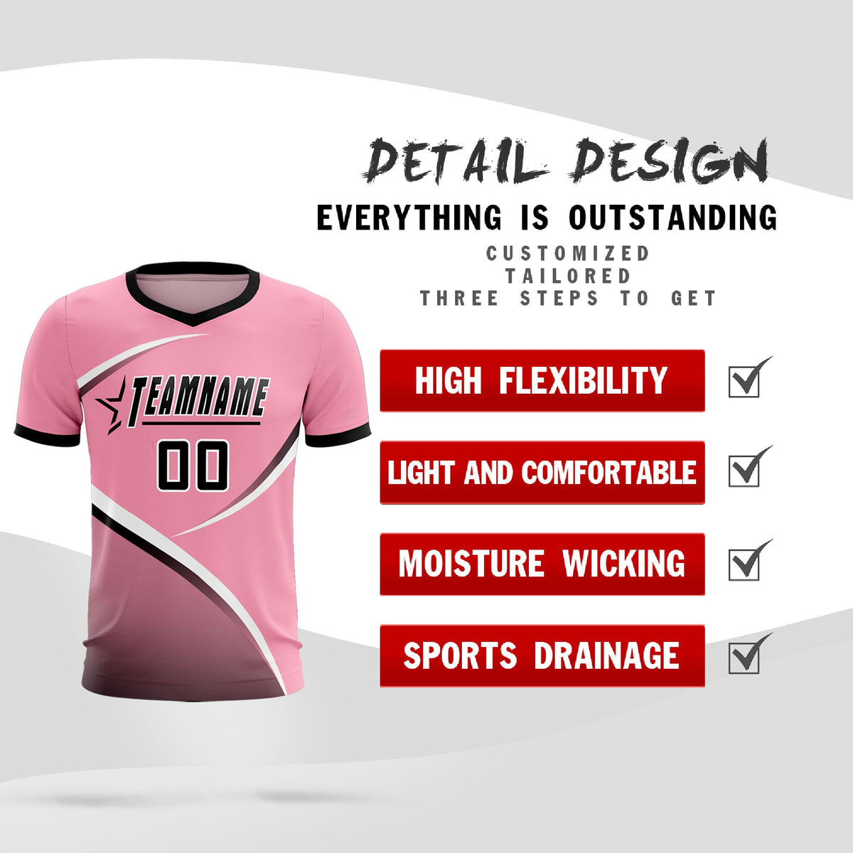 Custom Light Pink Black Color Block Training Uniform For Men Soccer Sets Jersey