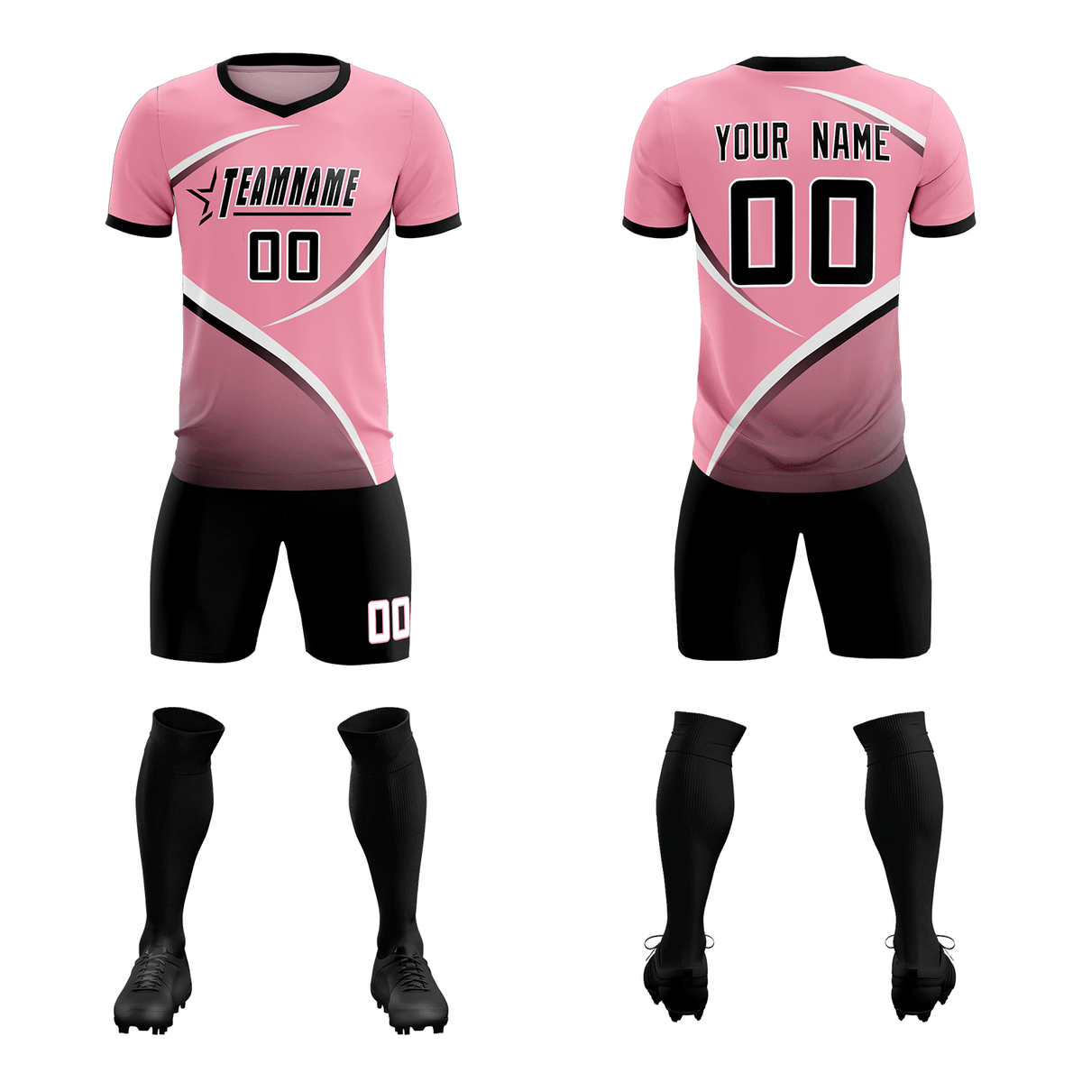 Custom Light Pink Black Color Block Training Uniform For Men Soccer Sets Jersey