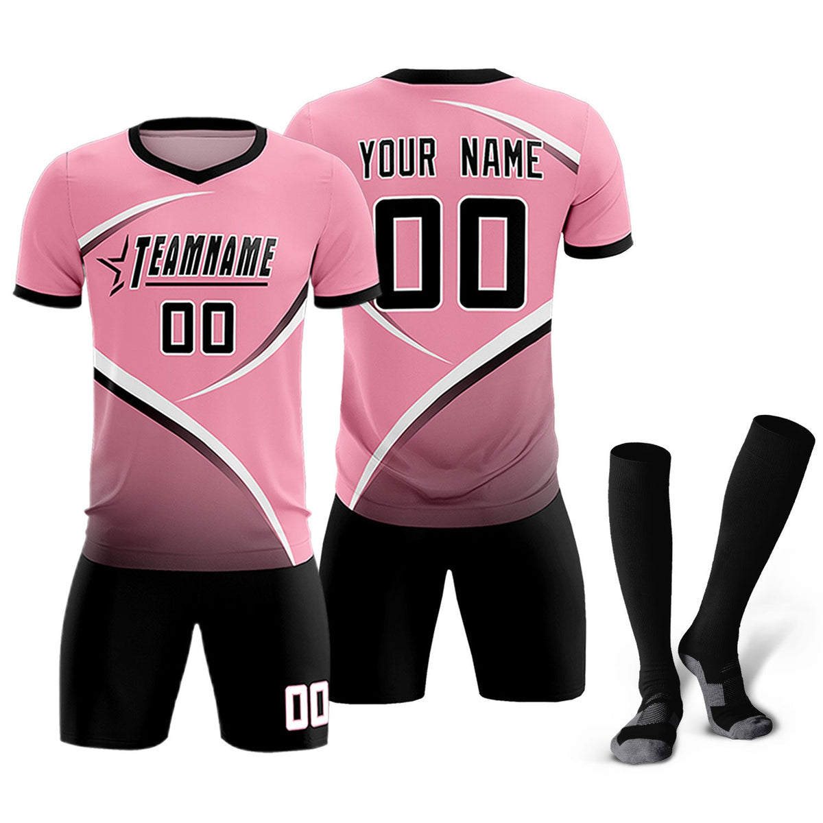Custom Light Pink Black Color Block Training Uniform For Men Soccer Sets Jersey