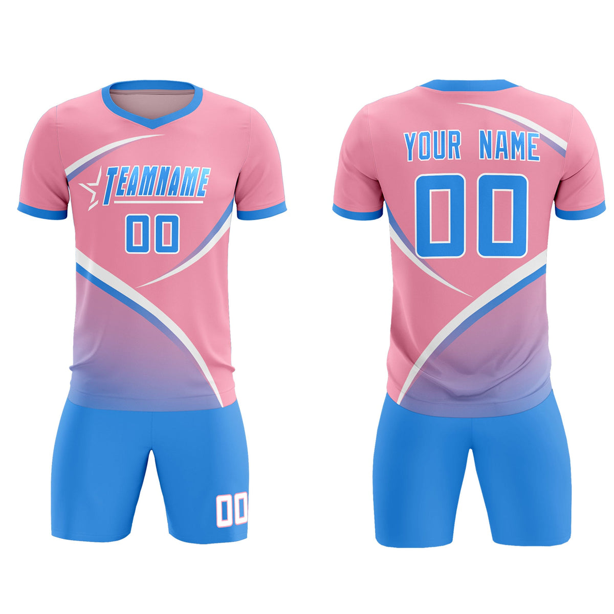 Custom Light Pink Powder Blue Color Block Training Uniform For Men Soccer Sets Jersey