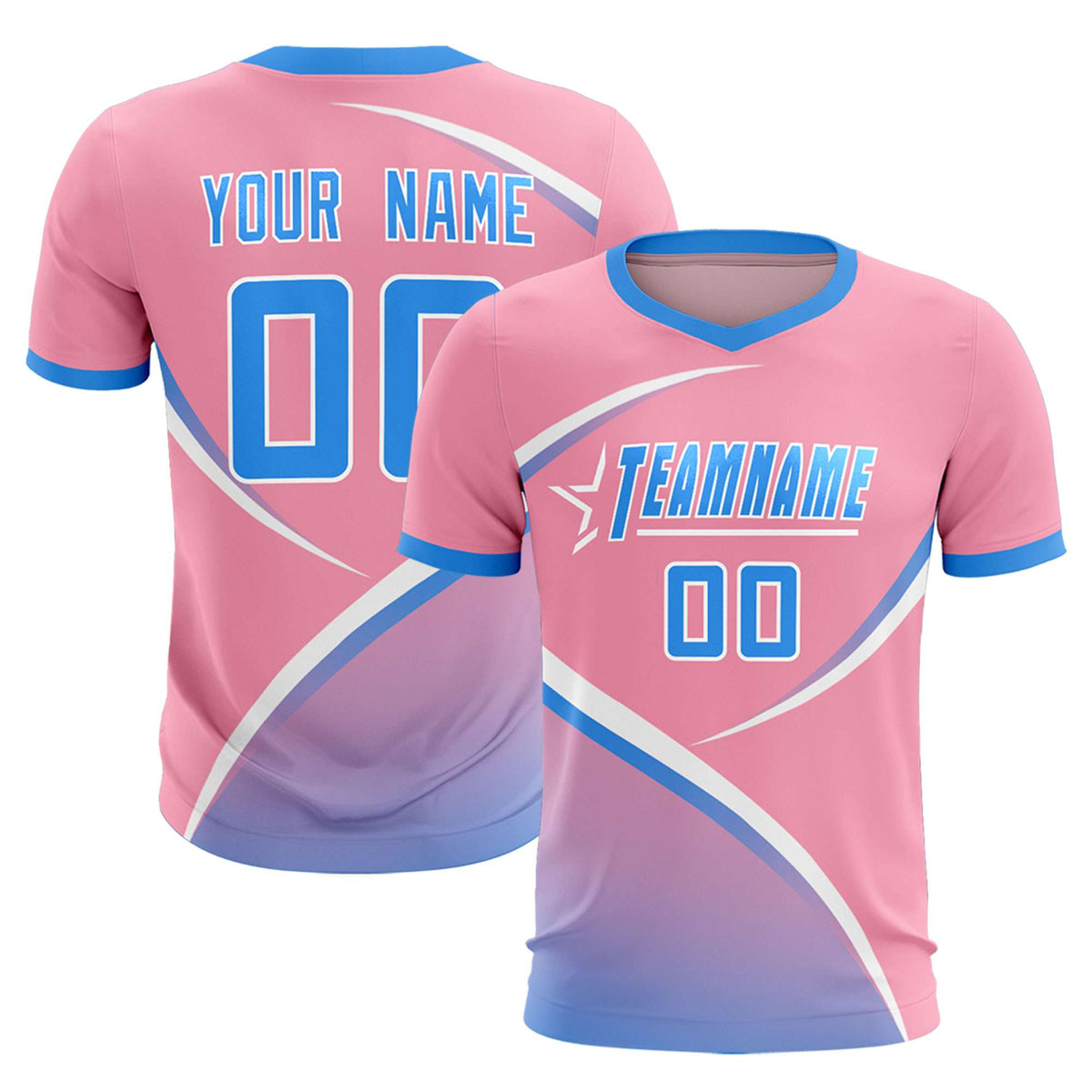 Custom Light Pink Powder Blue Color Block Training Uniform For Men Soccer Sets Jersey