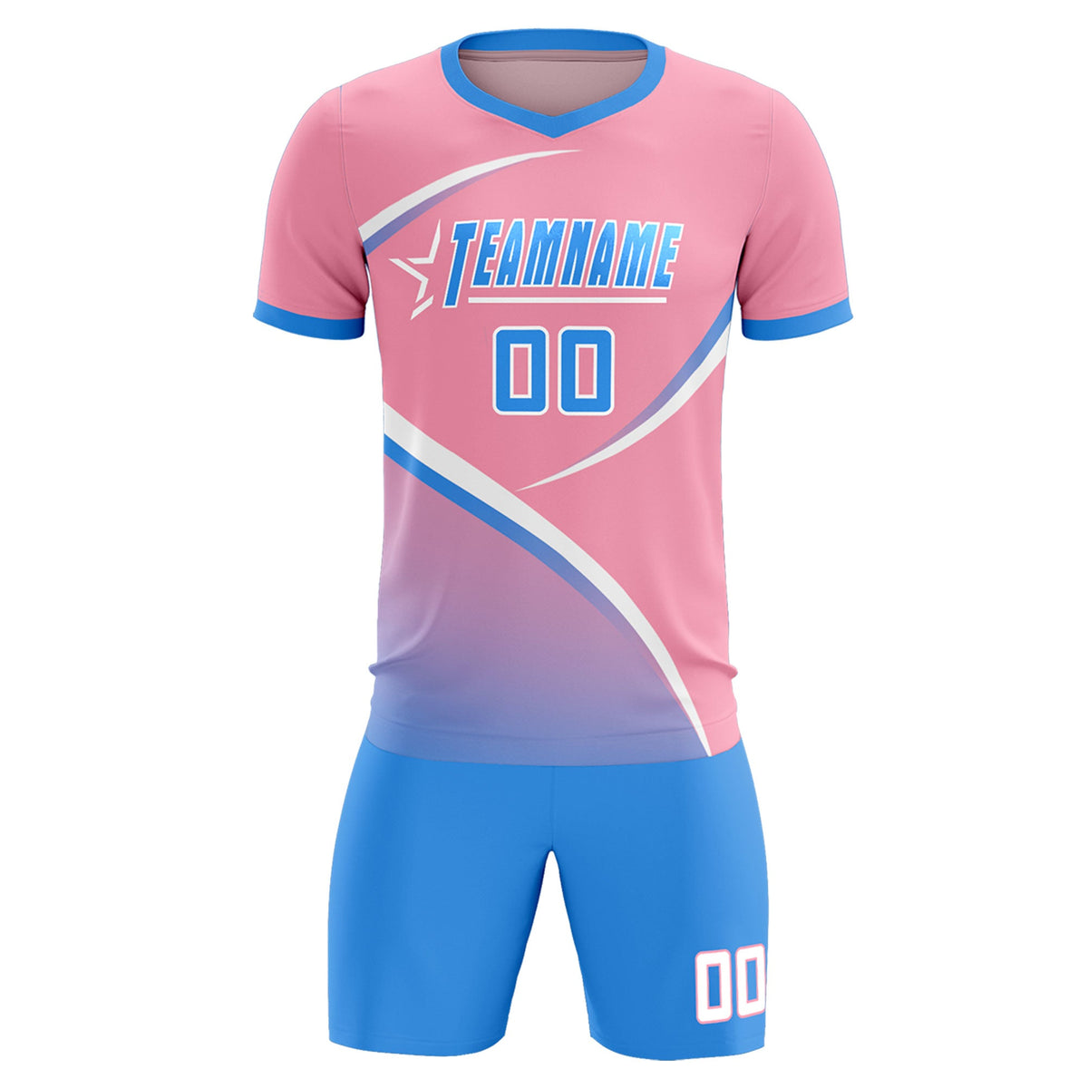 Custom Light Pink Powder Blue Color Block Training Uniform For Men Soccer Sets Jersey