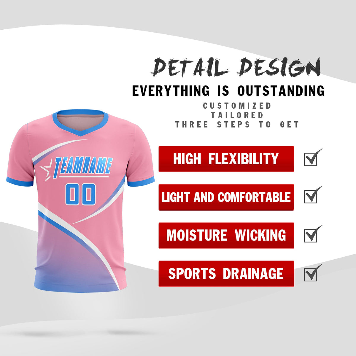 Custom Light Pink Powder Blue Color Block Training Uniform For Men Soccer Sets Jersey