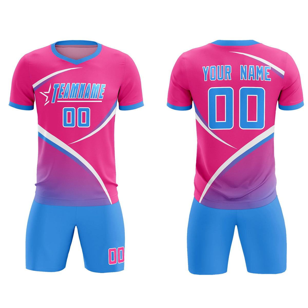 Custom Pink Powder Blue Color Block Training Uniform For Men Soccer Sets Jersey