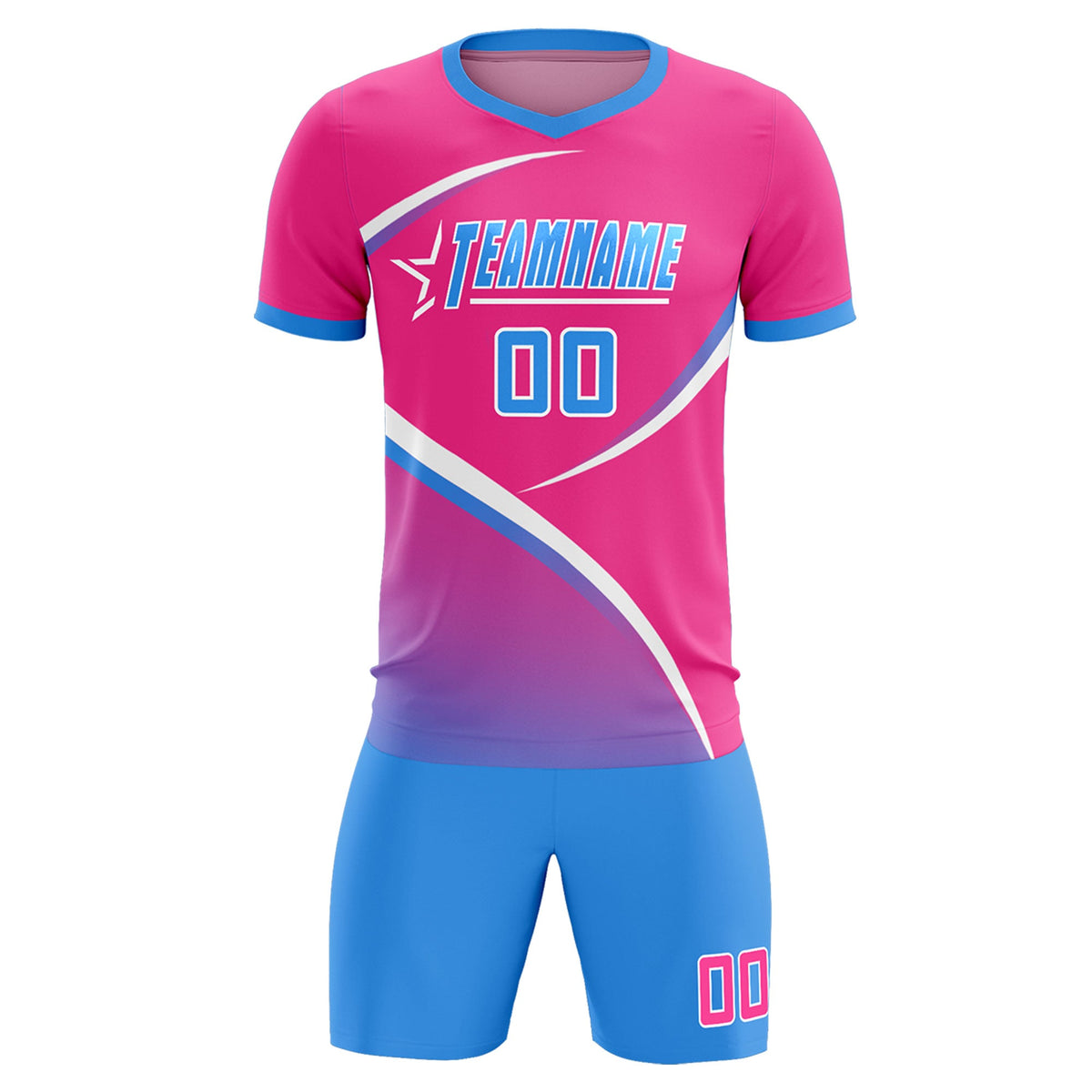 Custom Pink Powder Blue Color Block Training Uniform For Men Soccer Sets Jersey