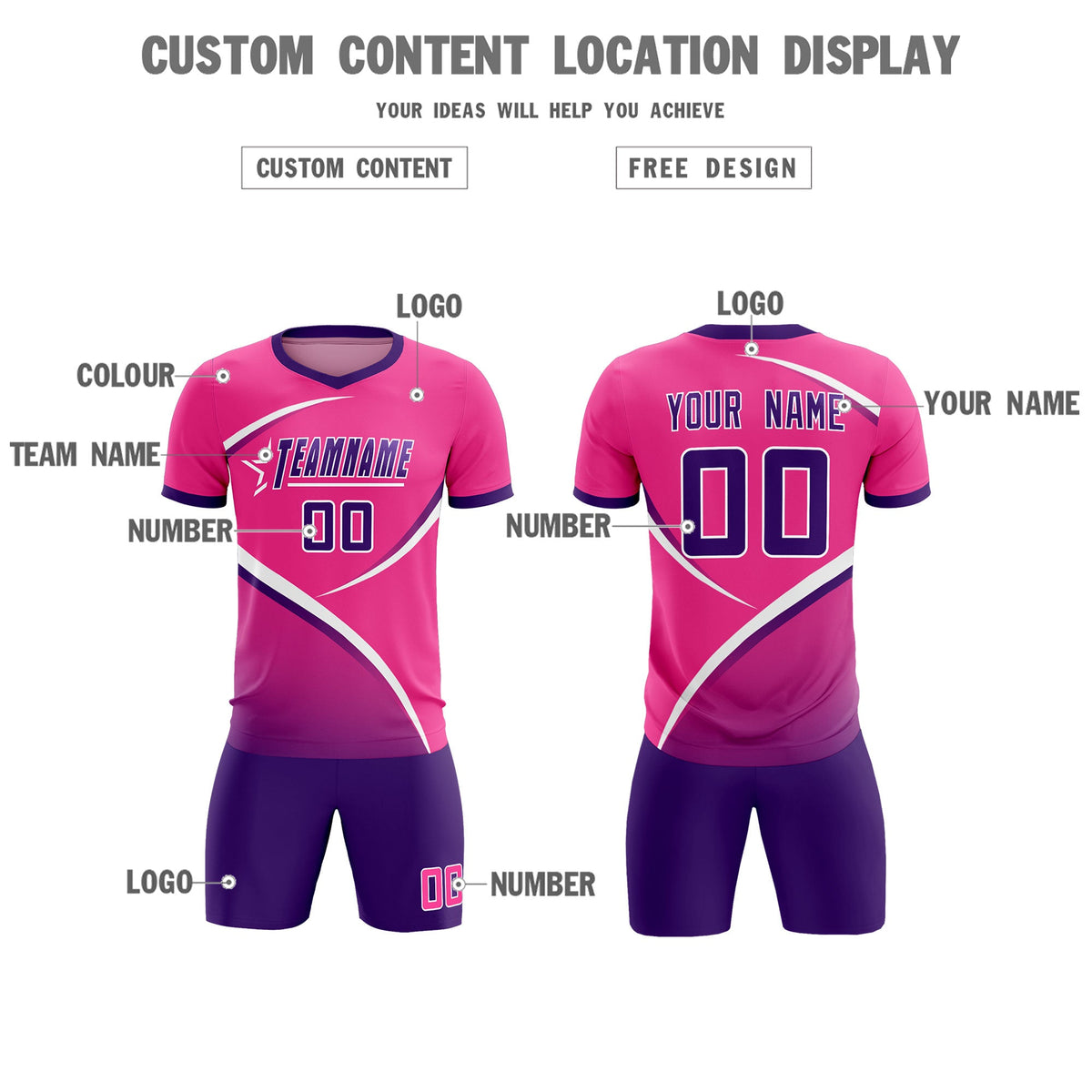 Custom Pink Purple Color Block Training Uniform For Men Soccer Sets Jersey