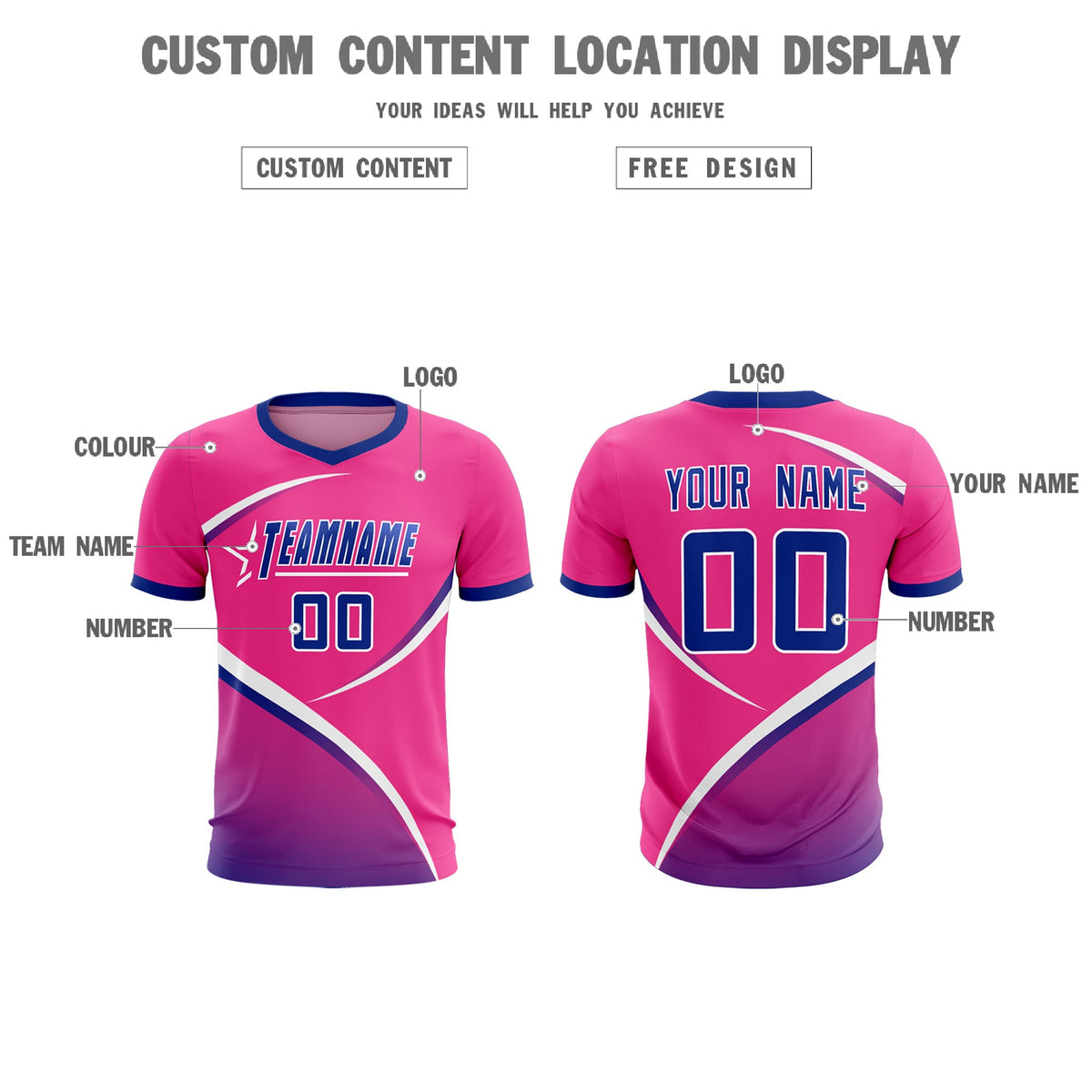 Custom Pink Royal Color Block Training Uniform For Men Soccer Sets Jersey