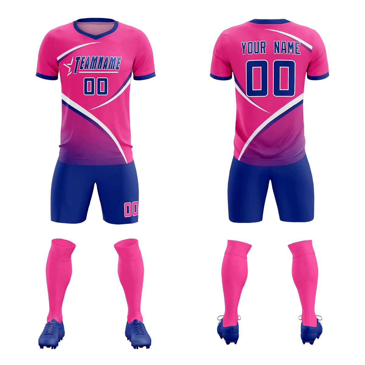 Custom Pink Royal Color Block Training Uniform For Men Soccer Sets Jersey