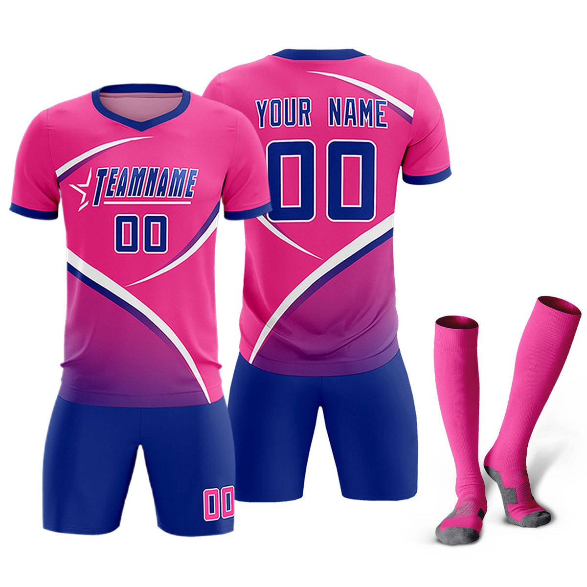 Custom Pink Royal Color Block Training Uniform For Men Soccer Sets Jersey