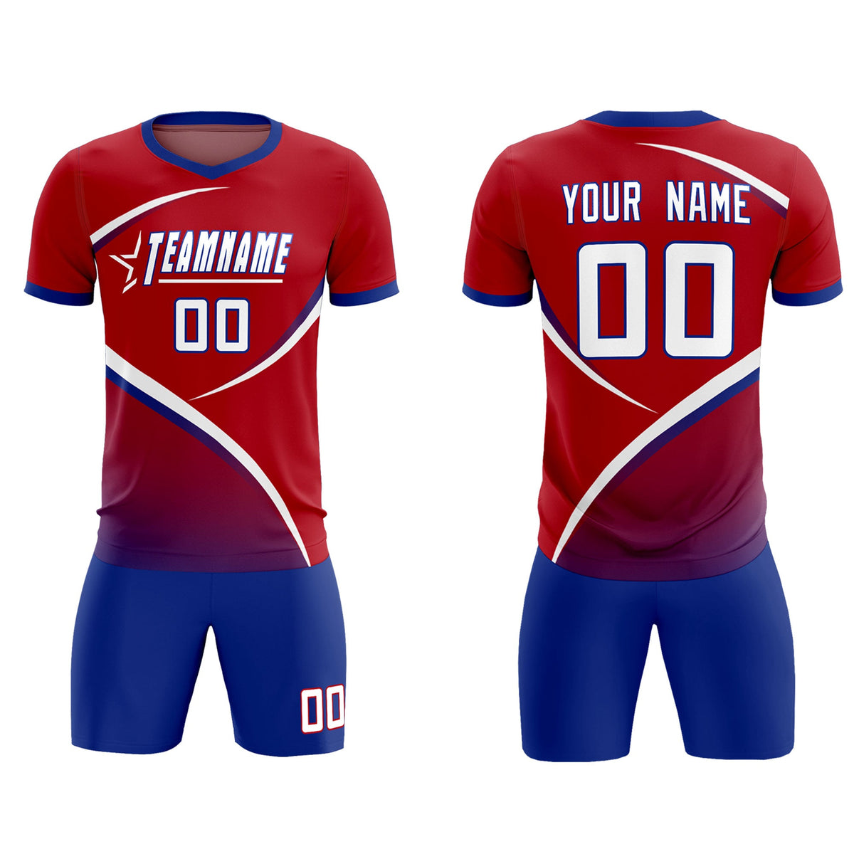 Custom Red Royal Color Block Training Uniform For Men Soccer Sets Jersey
