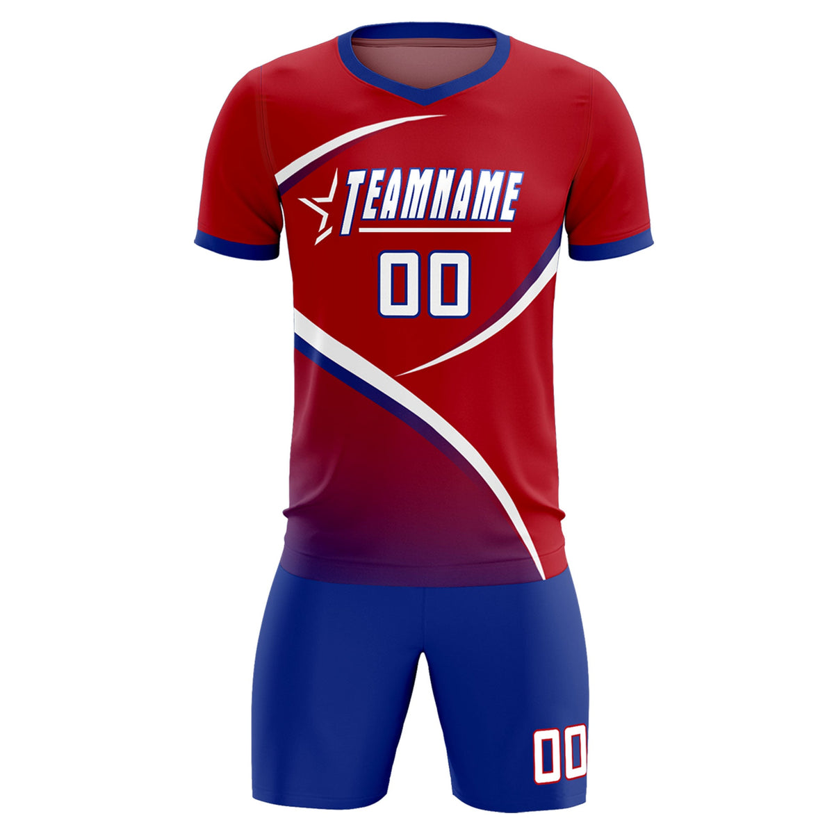 Custom Red Royal Color Block Training Uniform For Men Soccer Sets Jersey