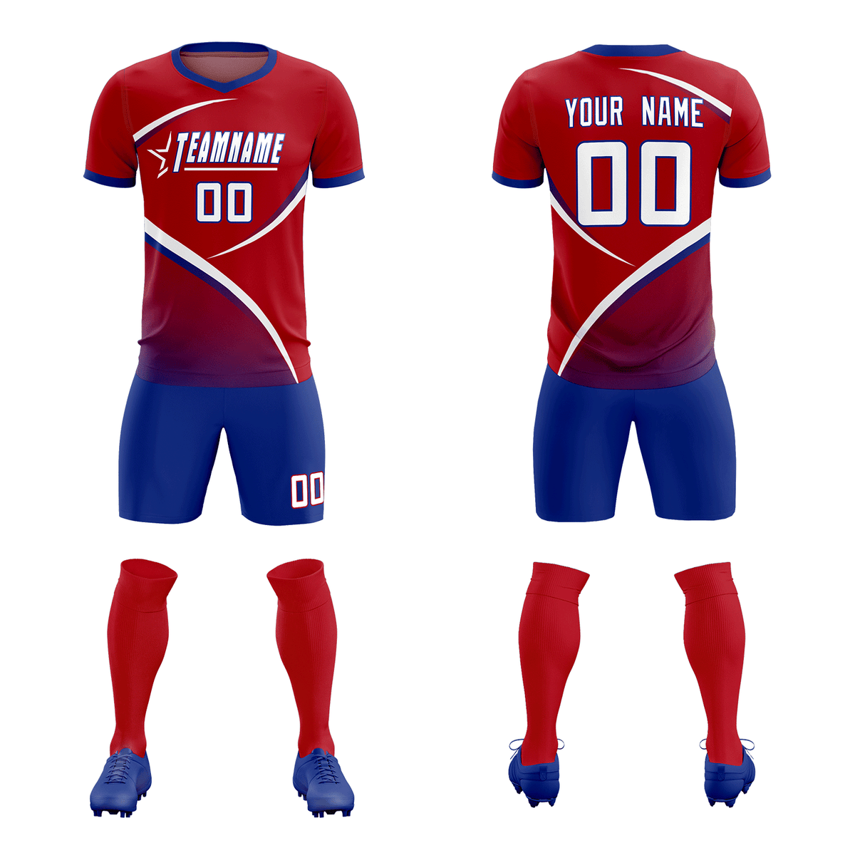 Custom Red Royal Color Block Training Uniform For Men Soccer Sets Jersey