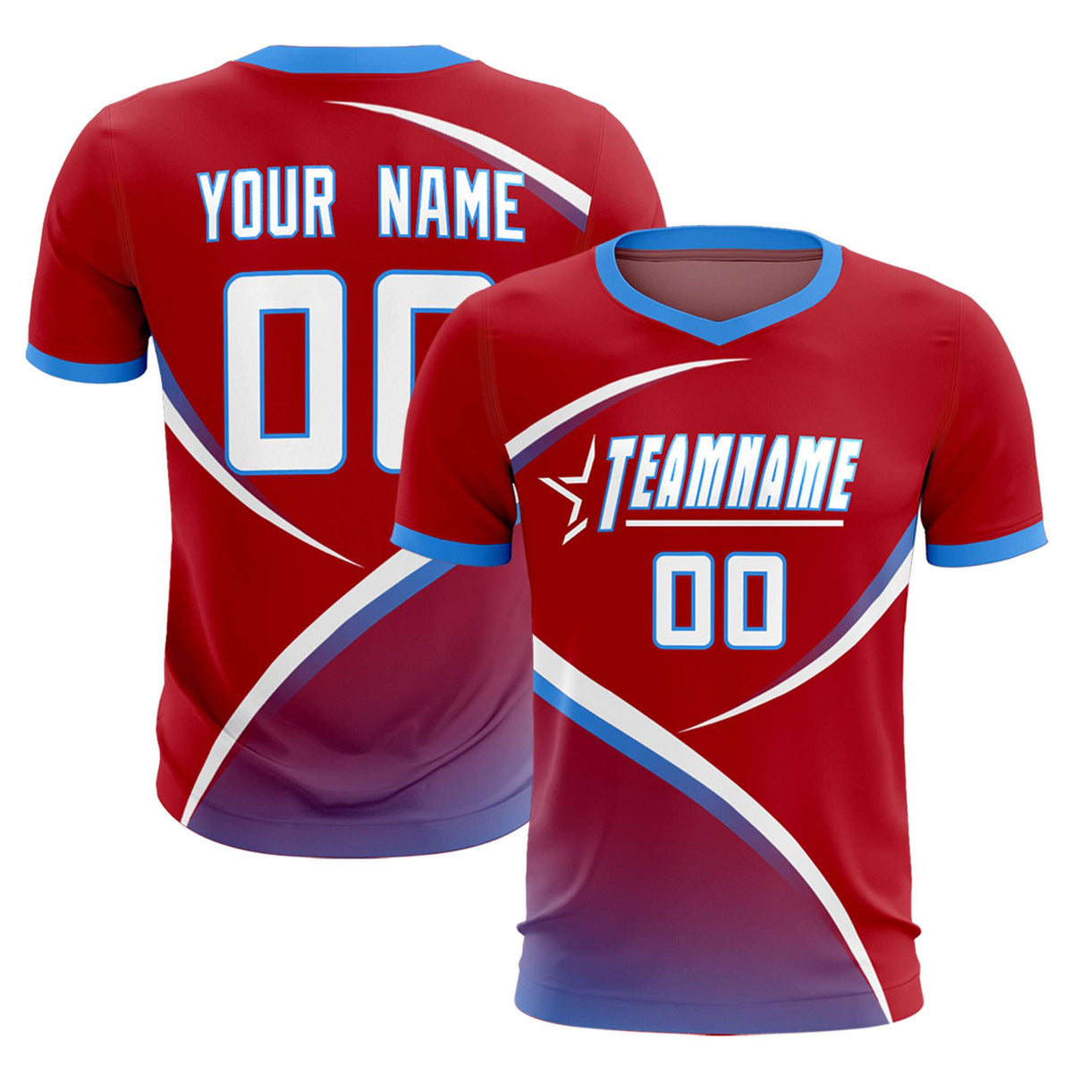 Custom Red Powder Blue Color Block Training Uniform For Men Soccer Sets Jersey