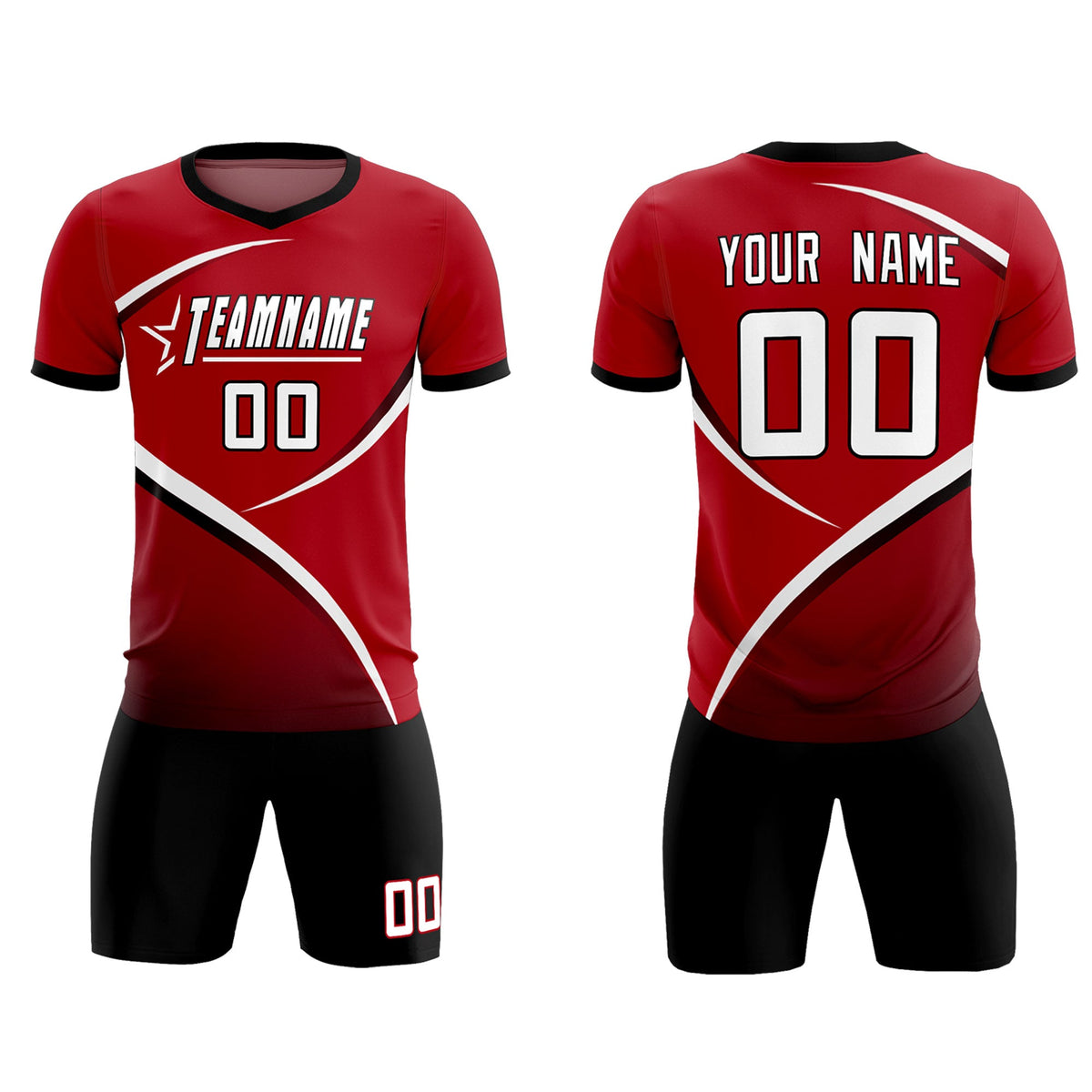 Custom Red Black Color Block Training Uniform For Men Soccer Sets Jersey