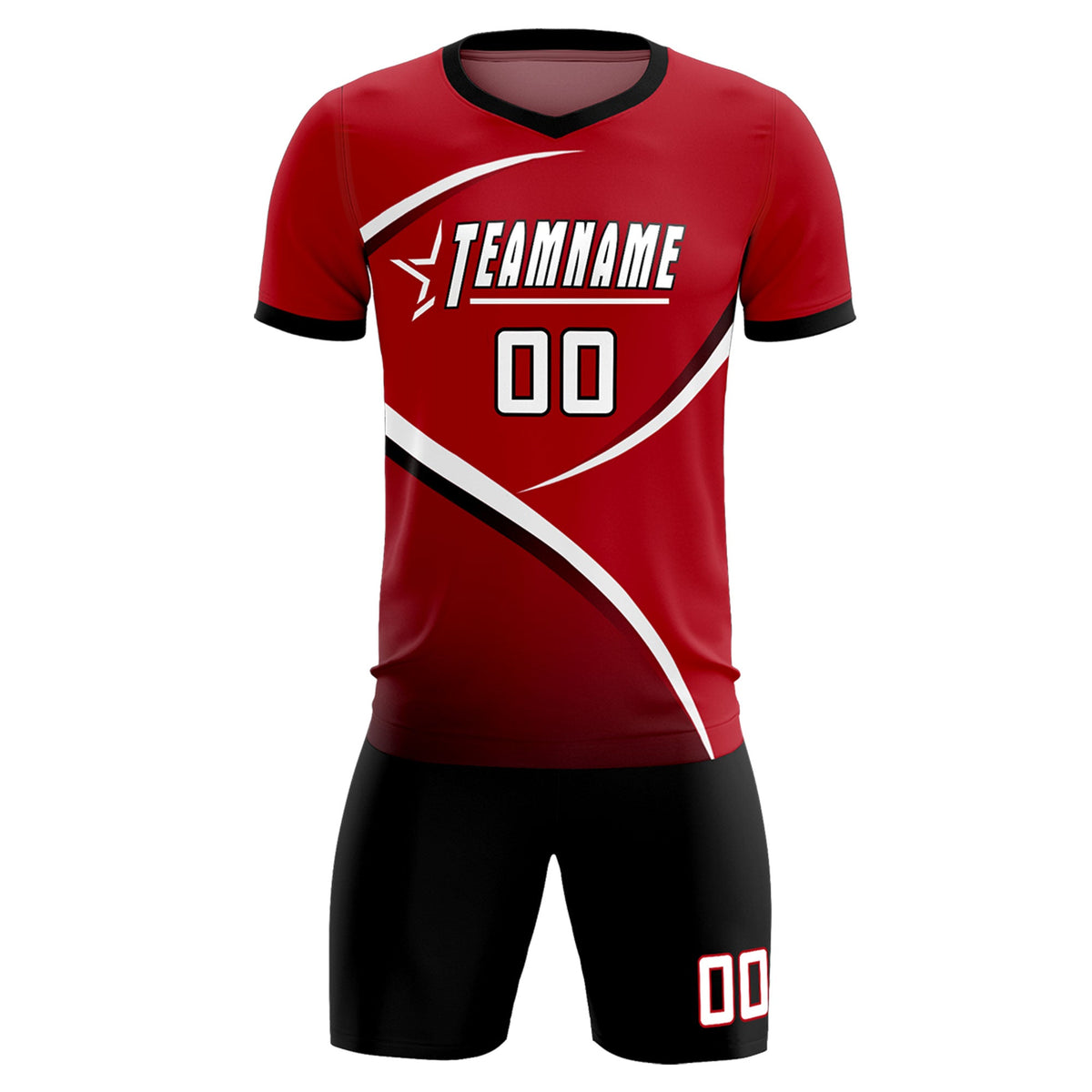 Custom Red Black Color Block Training Uniform For Men Soccer Sets Jersey