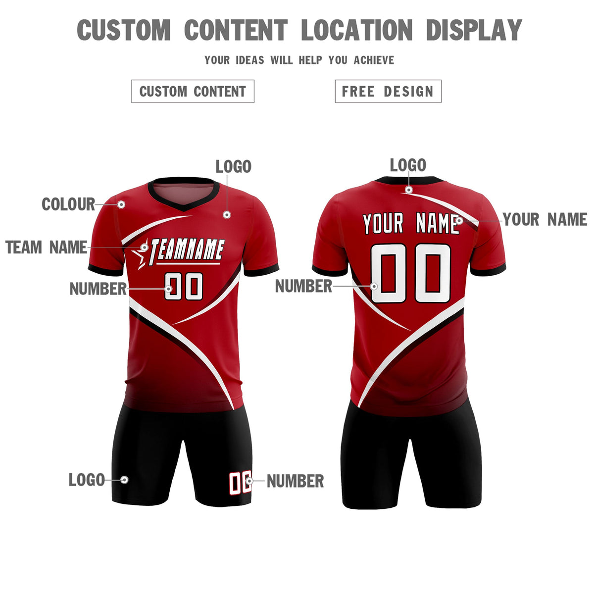 Custom Red Black Color Block Training Uniform For Men Soccer Sets Jersey