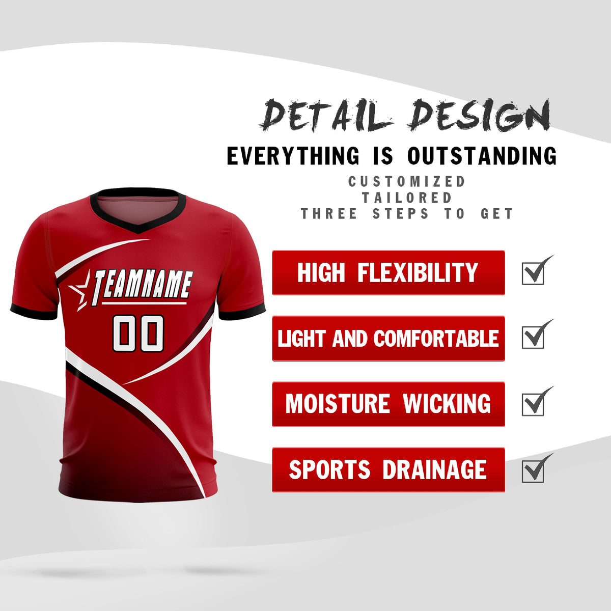 Custom Red Black Color Block Training Uniform For Men Soccer Sets Jersey