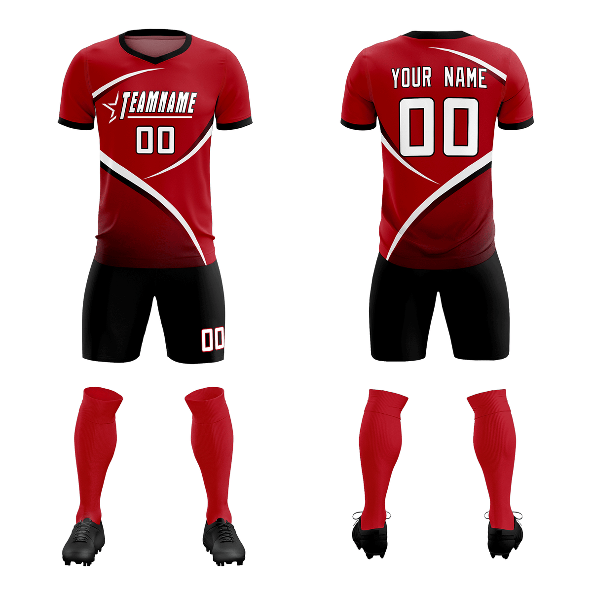 Custom Red Black Color Block Training Uniform For Men Soccer Sets Jersey