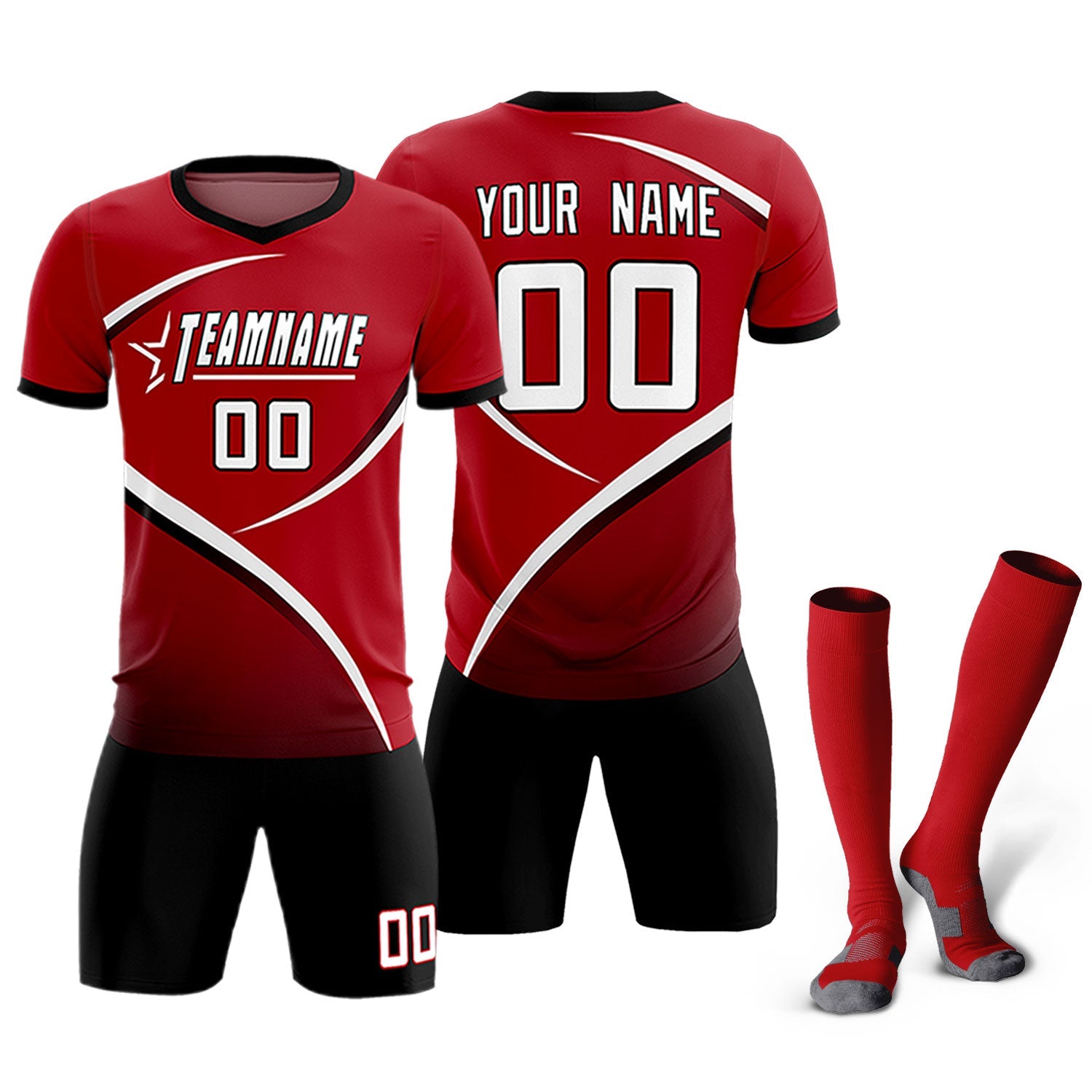 Custom Red Black Color Block Training Uniform For Men Soccer Sets Jersey
