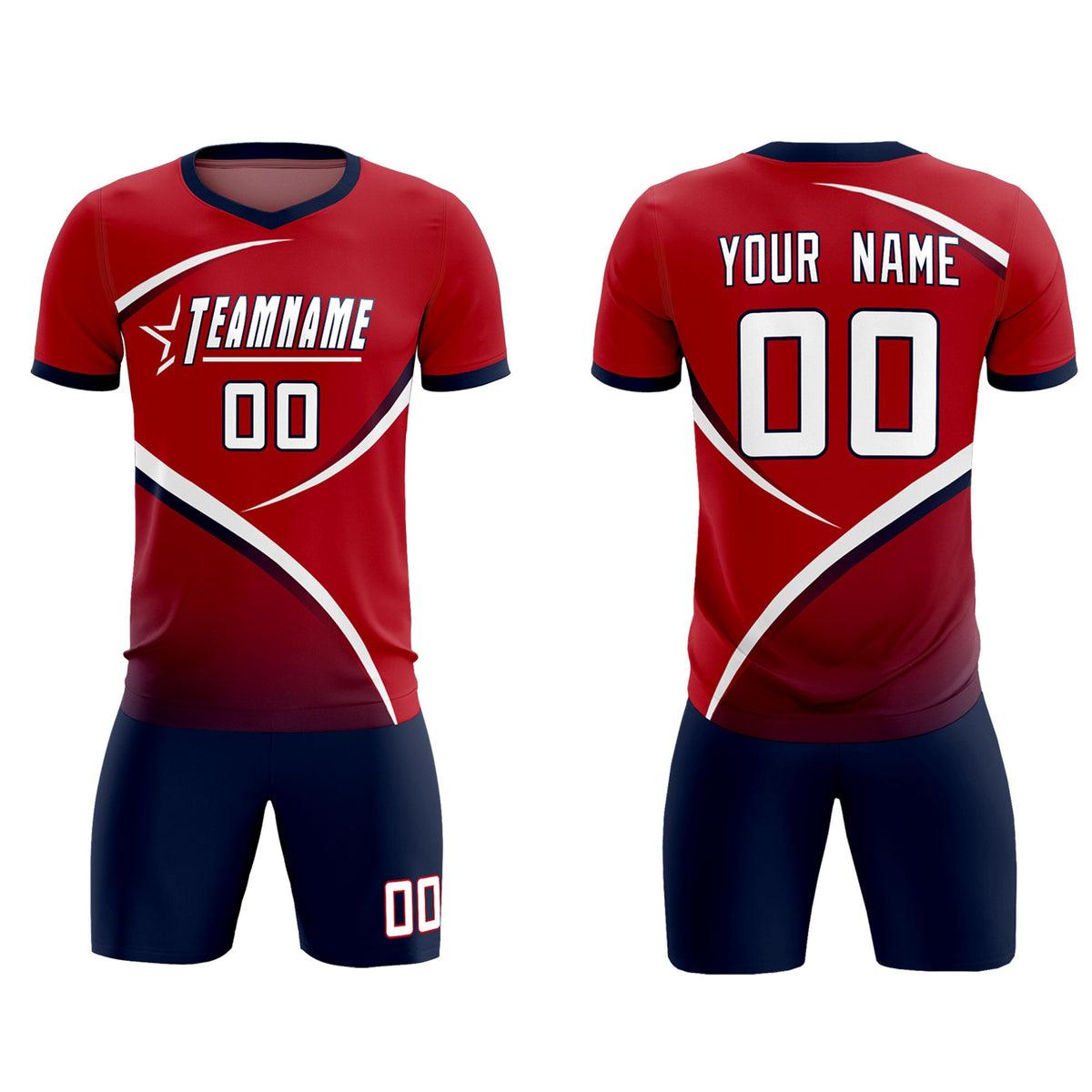 Custom Red Navy Color Block Training Uniform For Men Soccer Sets Jersey