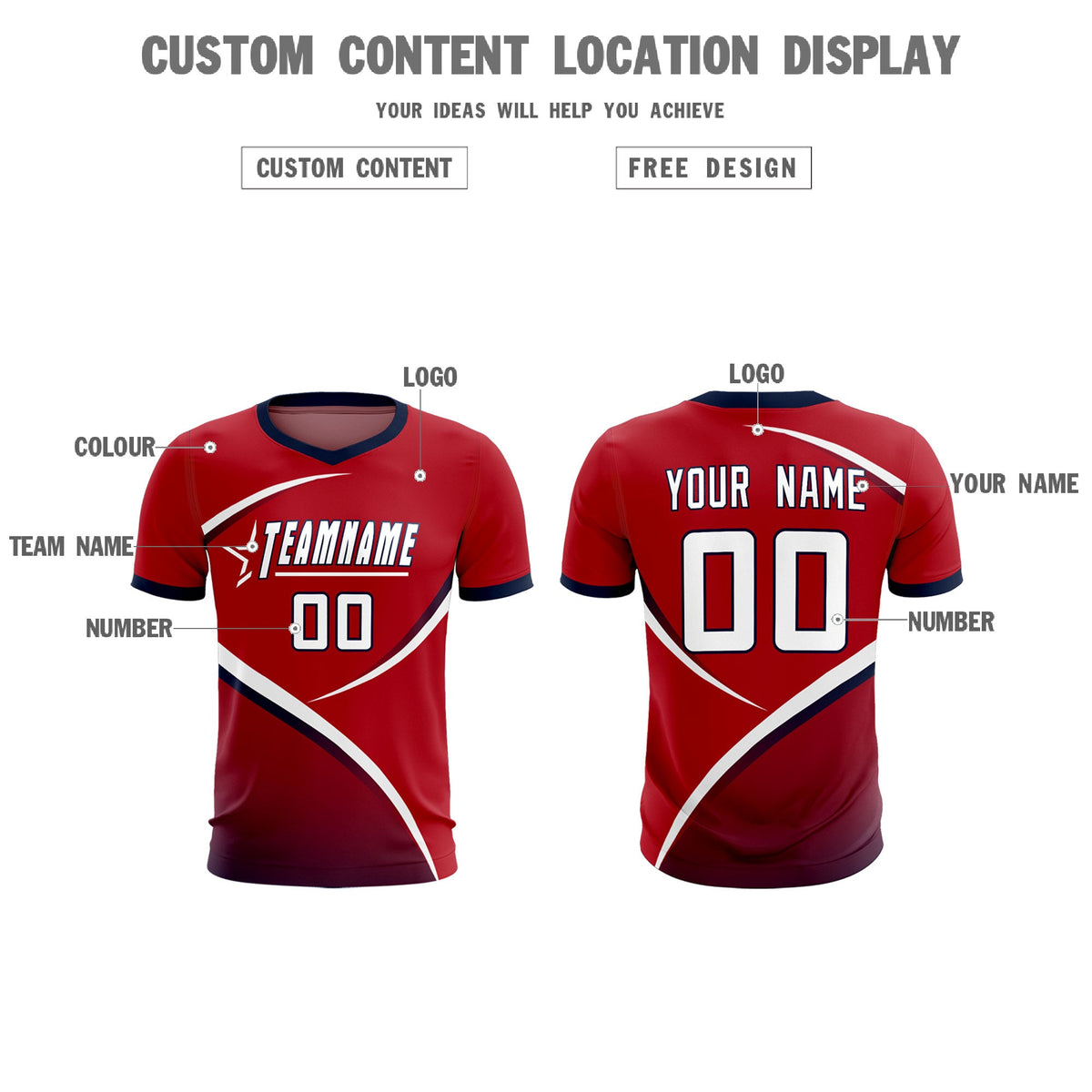 Custom Red Navy Color Block Training Uniform For Men Soccer Sets Jersey