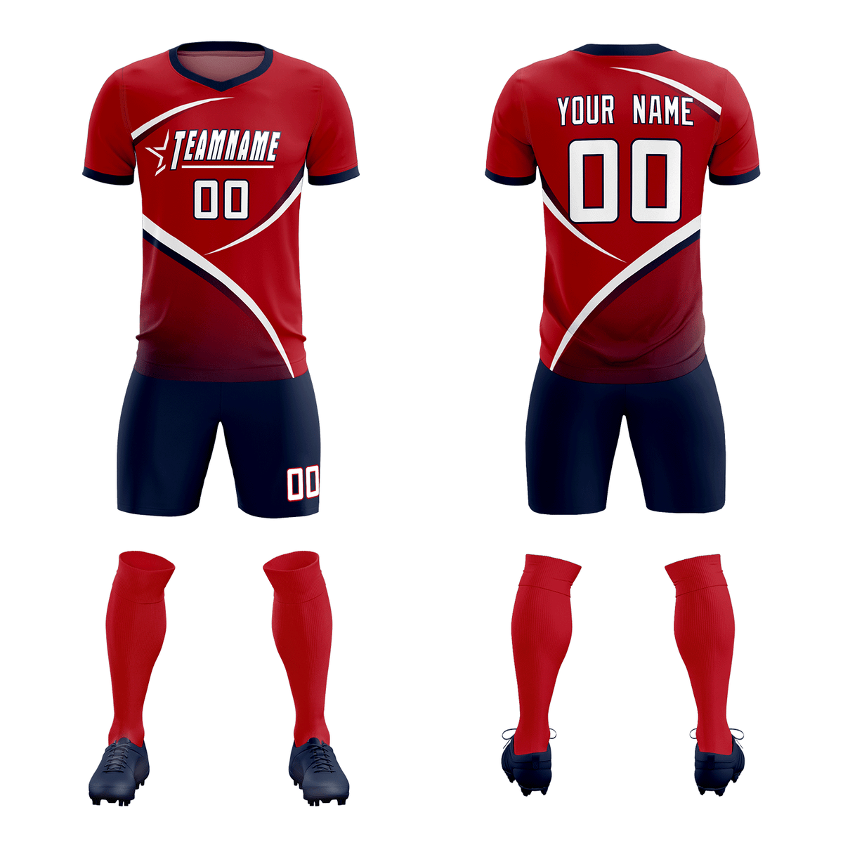 Custom Red Navy Color Block Training Uniform For Men Soccer Sets Jersey