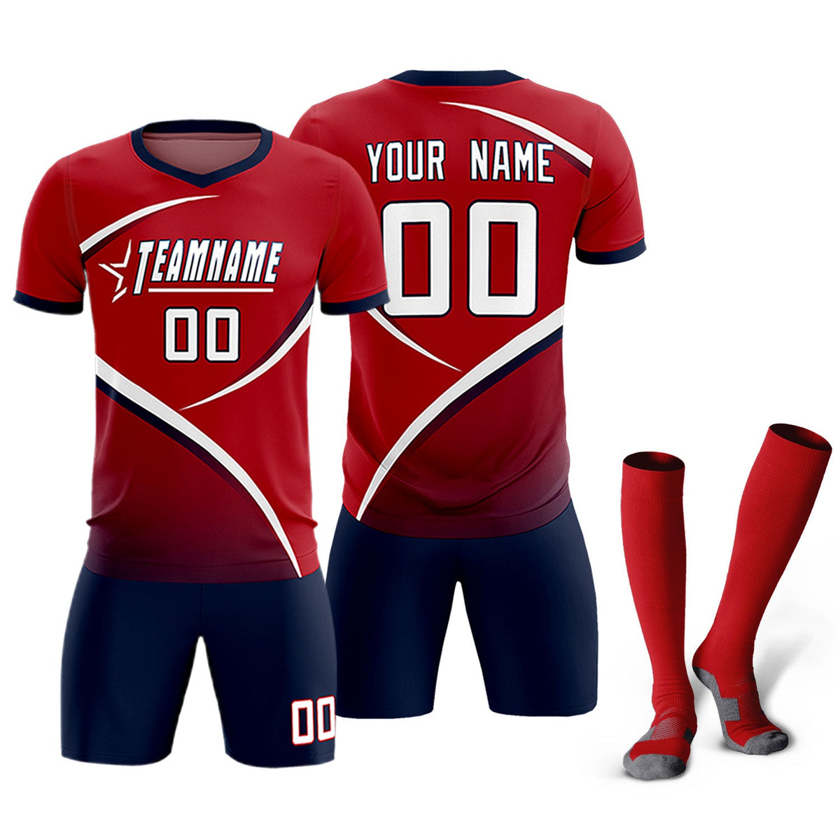 Custom Red Navy Color Block Training Uniform For Men Soccer Sets Jersey