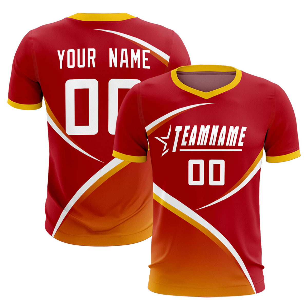Custom Red Gold Color Block Training Uniform For Men Soccer Sets Jersey