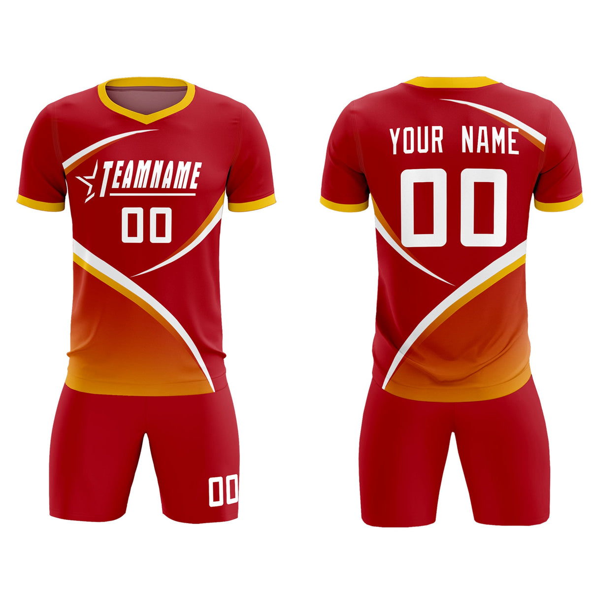 Custom Red Gold Color Block Training Uniform For Men Soccer Sets Jersey