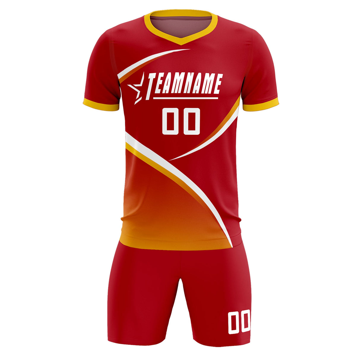 Custom Red Gold Color Block Training Uniform For Men Soccer Sets Jersey