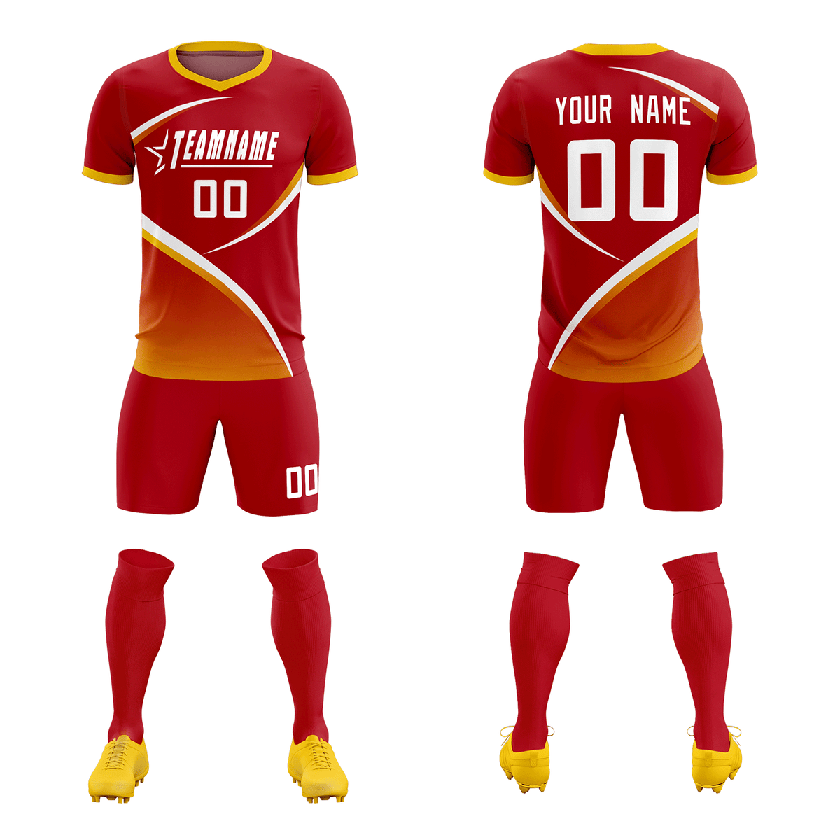 Custom Red Gold Color Block Training Uniform For Men Soccer Sets Jersey