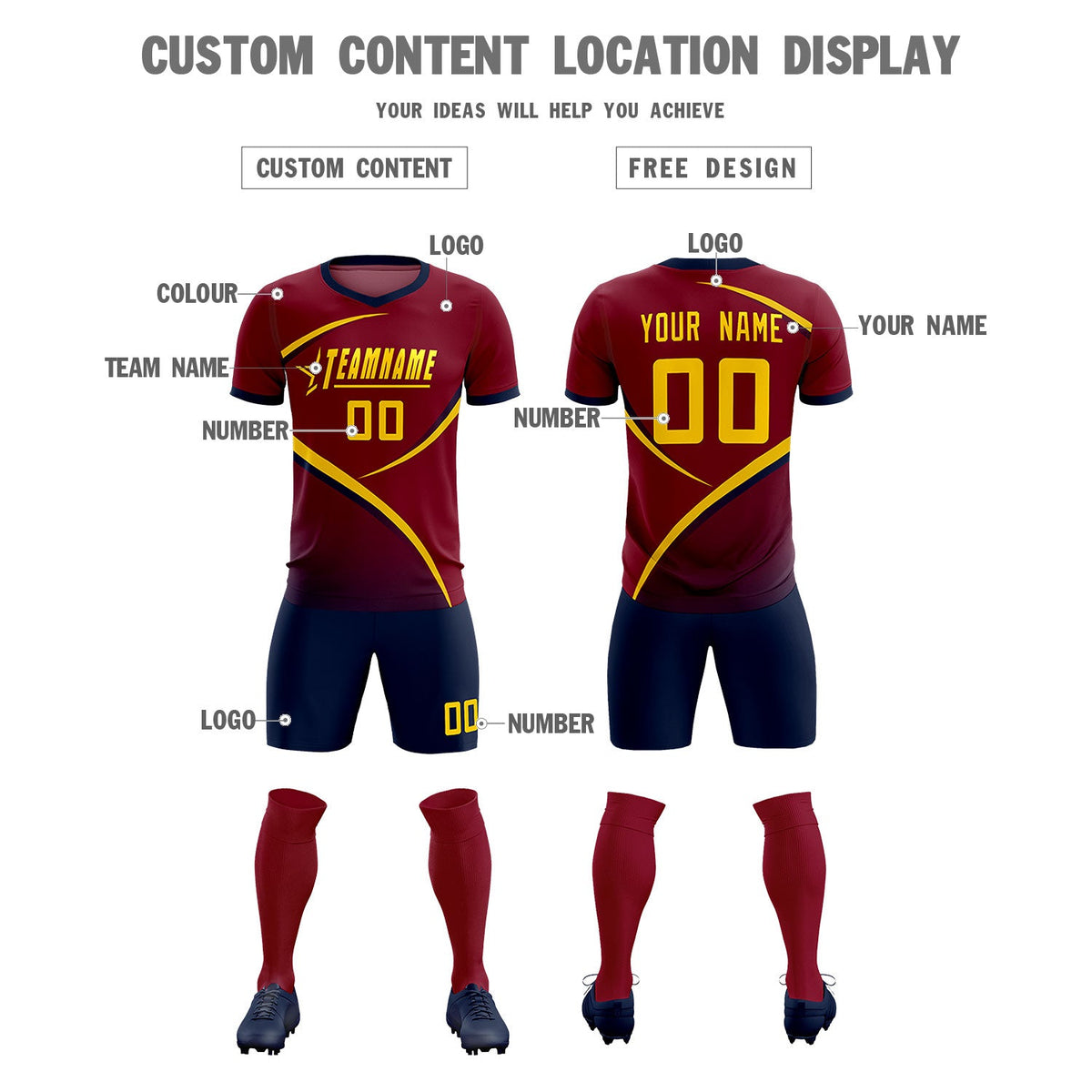Custom Crimson Navy Color Block Training Uniform For Men Soccer Sets Jersey