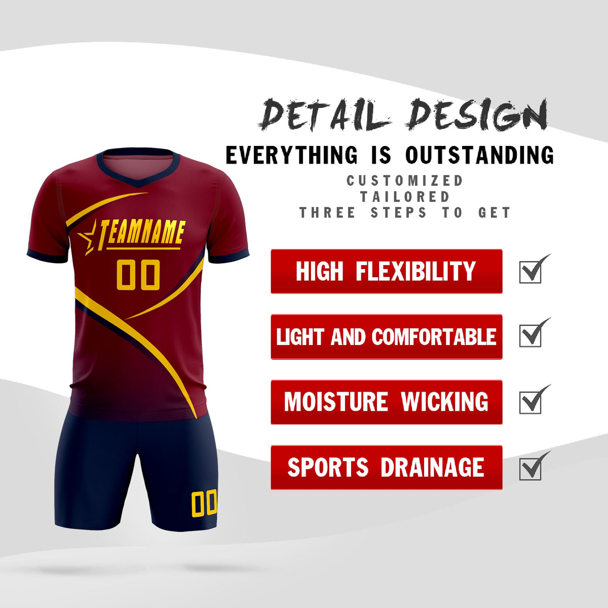 Custom Crimson Navy Color Block Training Uniform For Men Soccer Sets Jersey