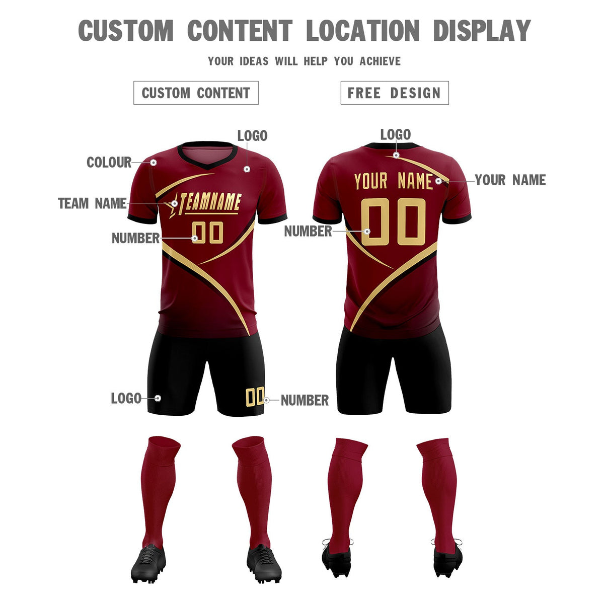 Custom Crimson Black Color Block Training Uniform For Men Soccer Sets Jersey