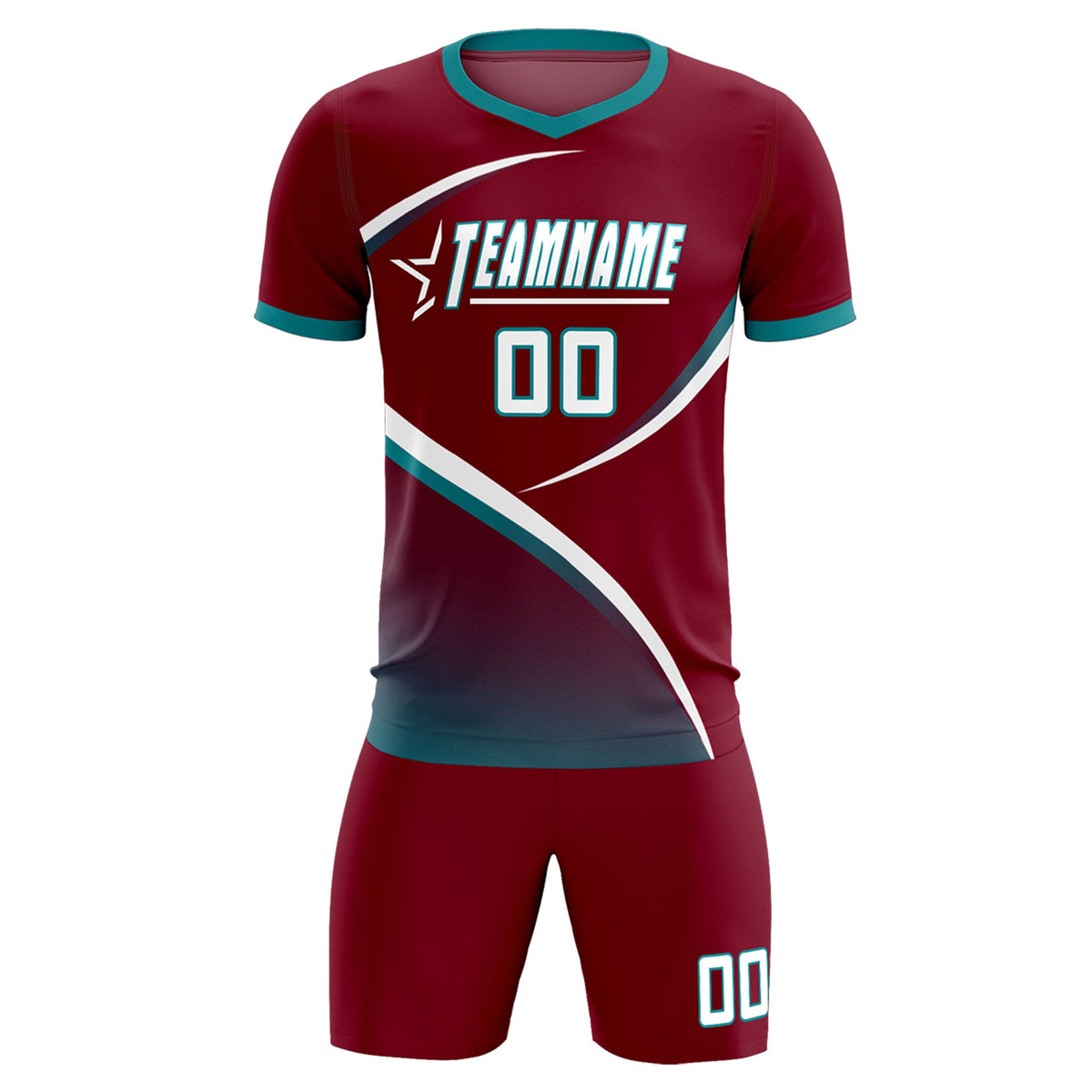 Custom Crimson Aqua Color Block Training Uniform For Men Soccer Sets Jersey