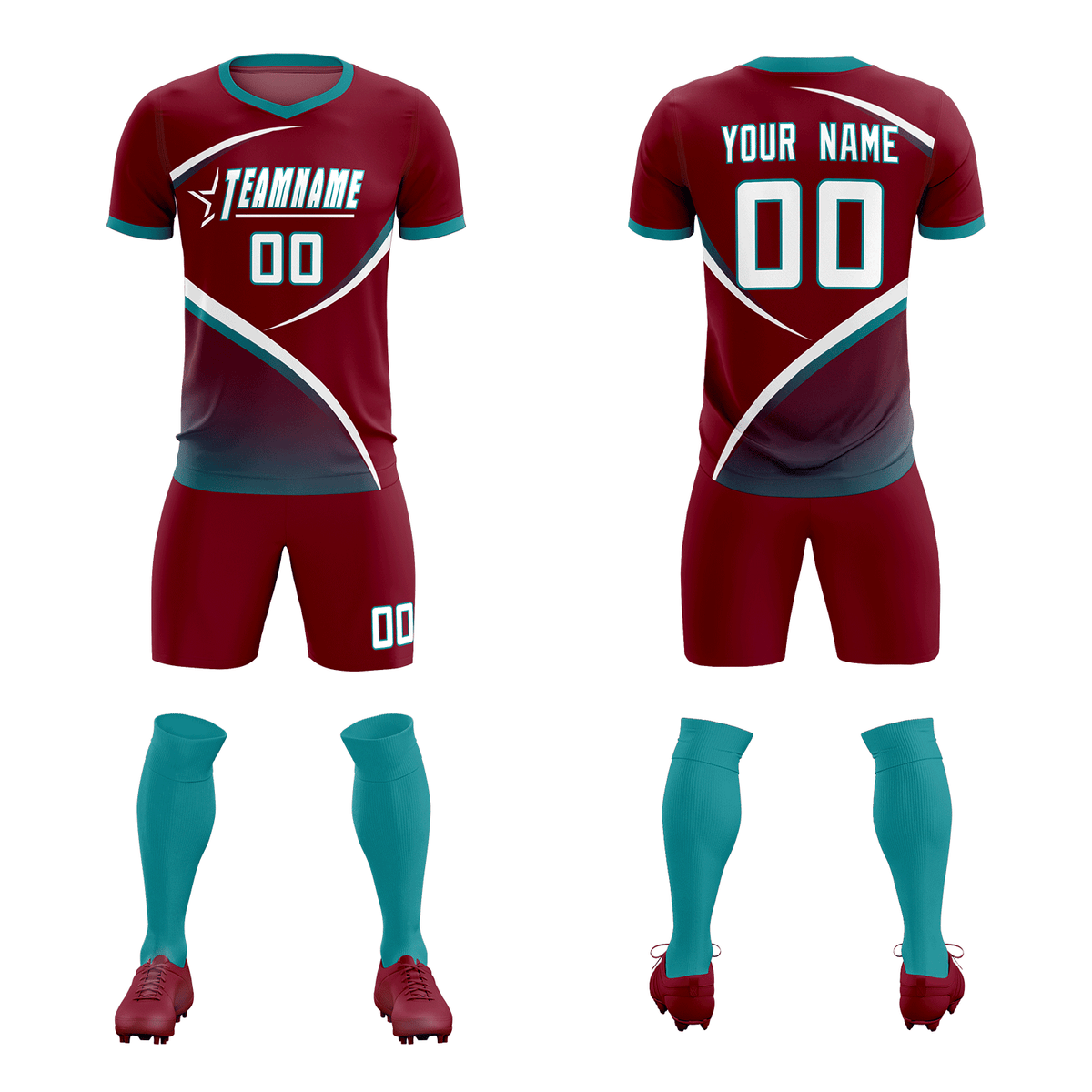 Custom Crimson Aqua Color Block Training Uniform For Men Soccer Sets Jersey
