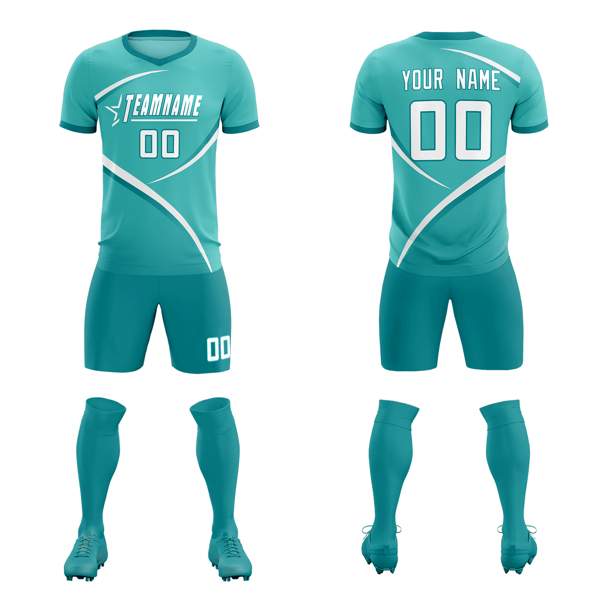 Custom Bright Green Aqua Color Block Training Uniform For Men Soccer Sets Jersey