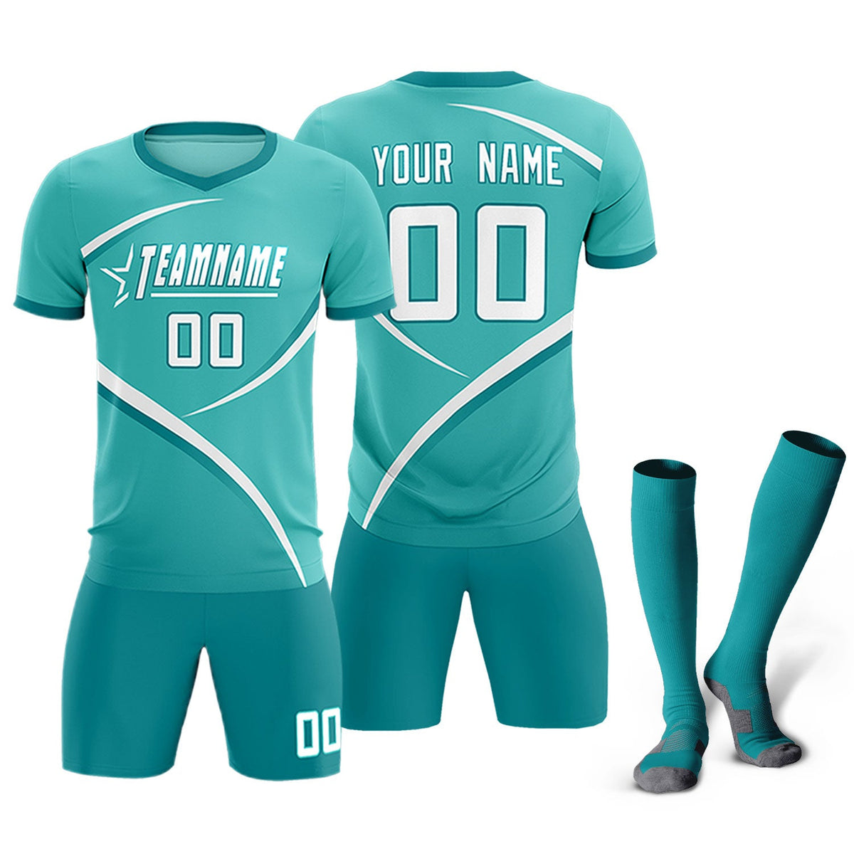 Custom Bright Green Aqua Color Block Training Uniform For Men Soccer Sets Jersey