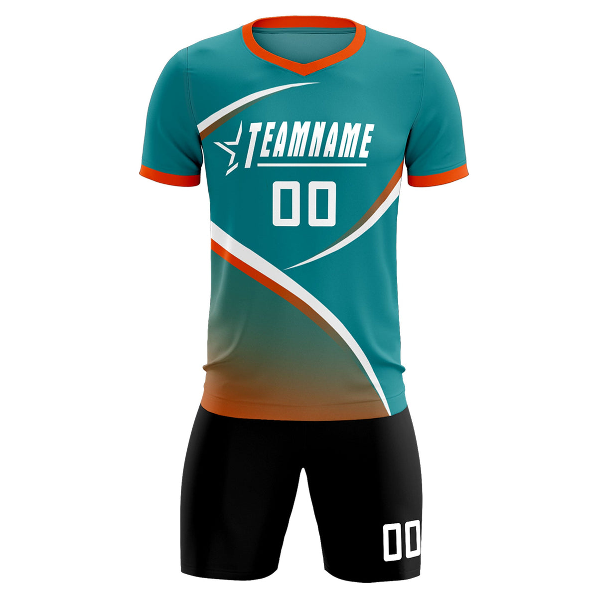 Custom Aqua Orange Color Block Training Uniform For Men Soccer Sets Jersey