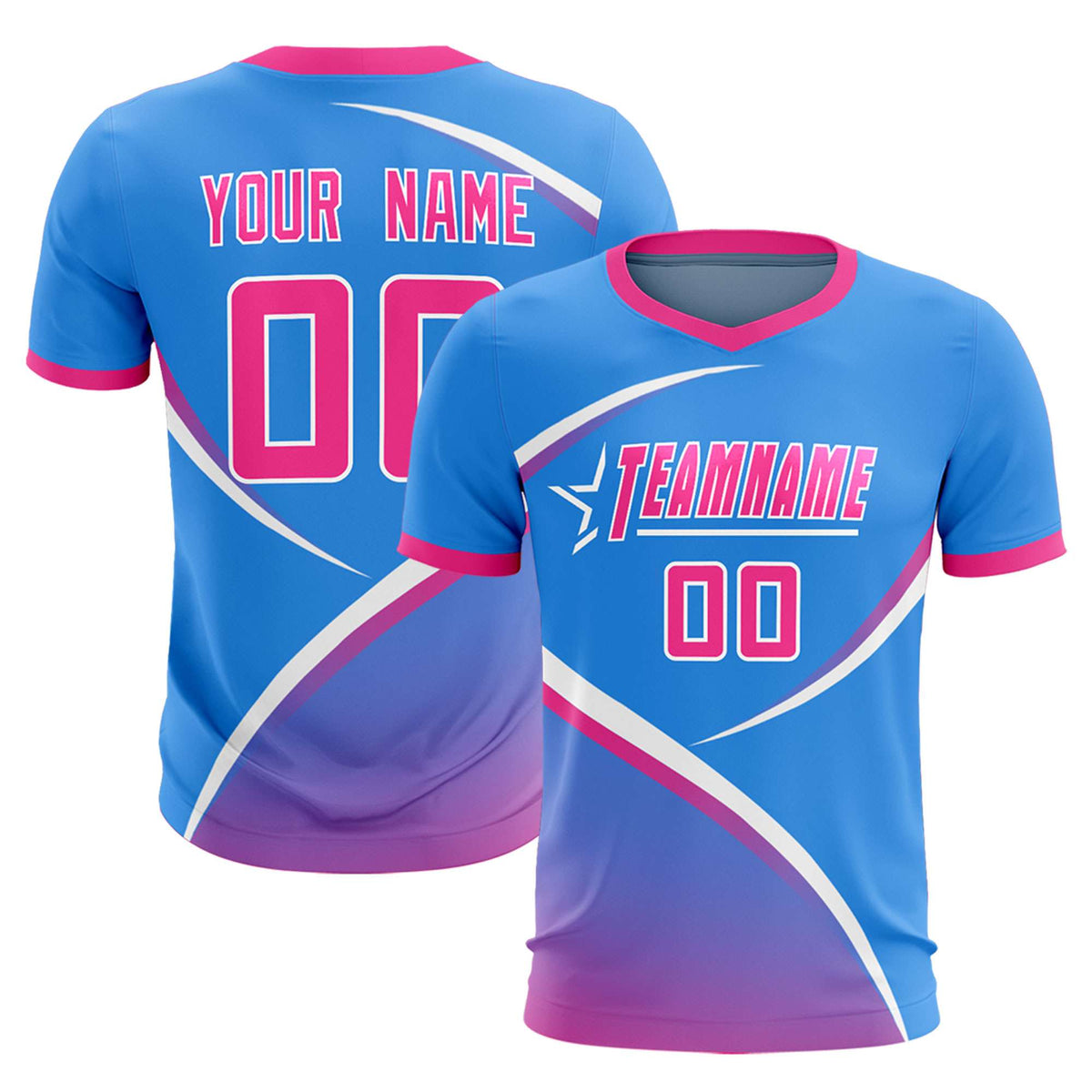Custom Powder Blue Pink Color Block Training Uniform For Men Soccer Sets Jersey