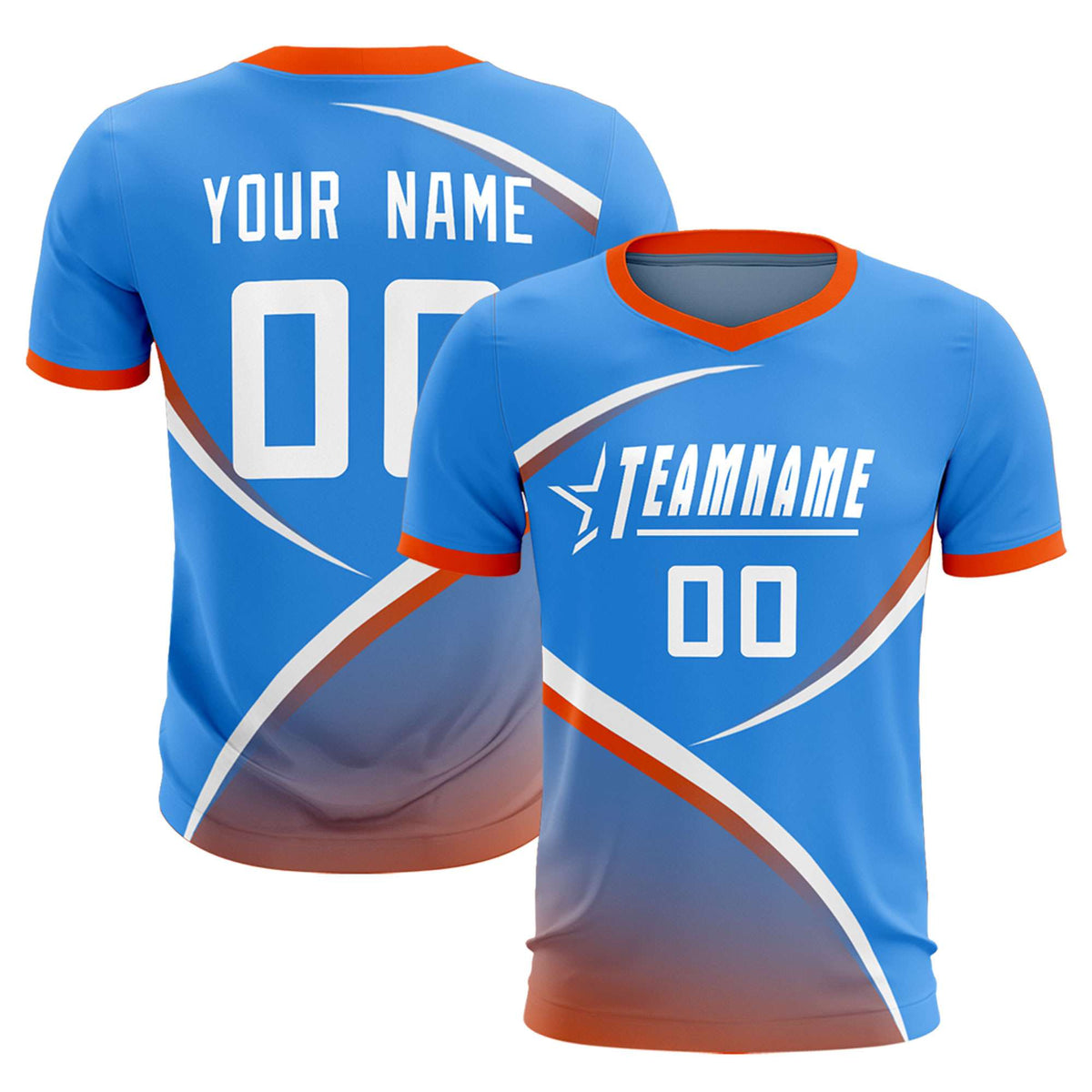 Custom Powder Blue Orange Color Block Training Uniform For Men Soccer Sets Jersey