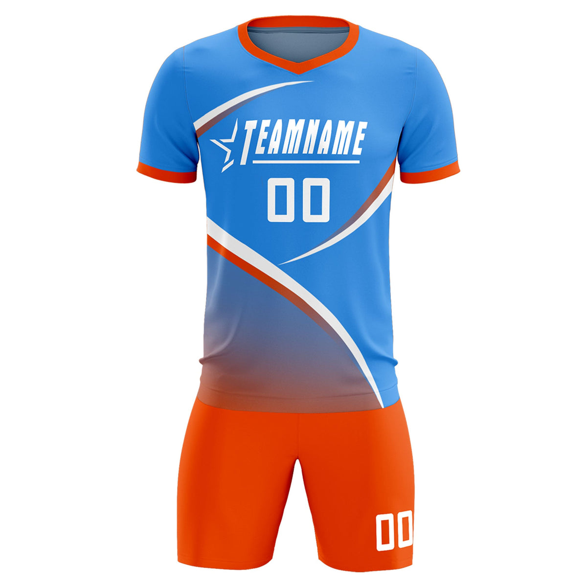 Custom Powder Blue Orange Color Block Training Uniform For Men Soccer Sets Jersey