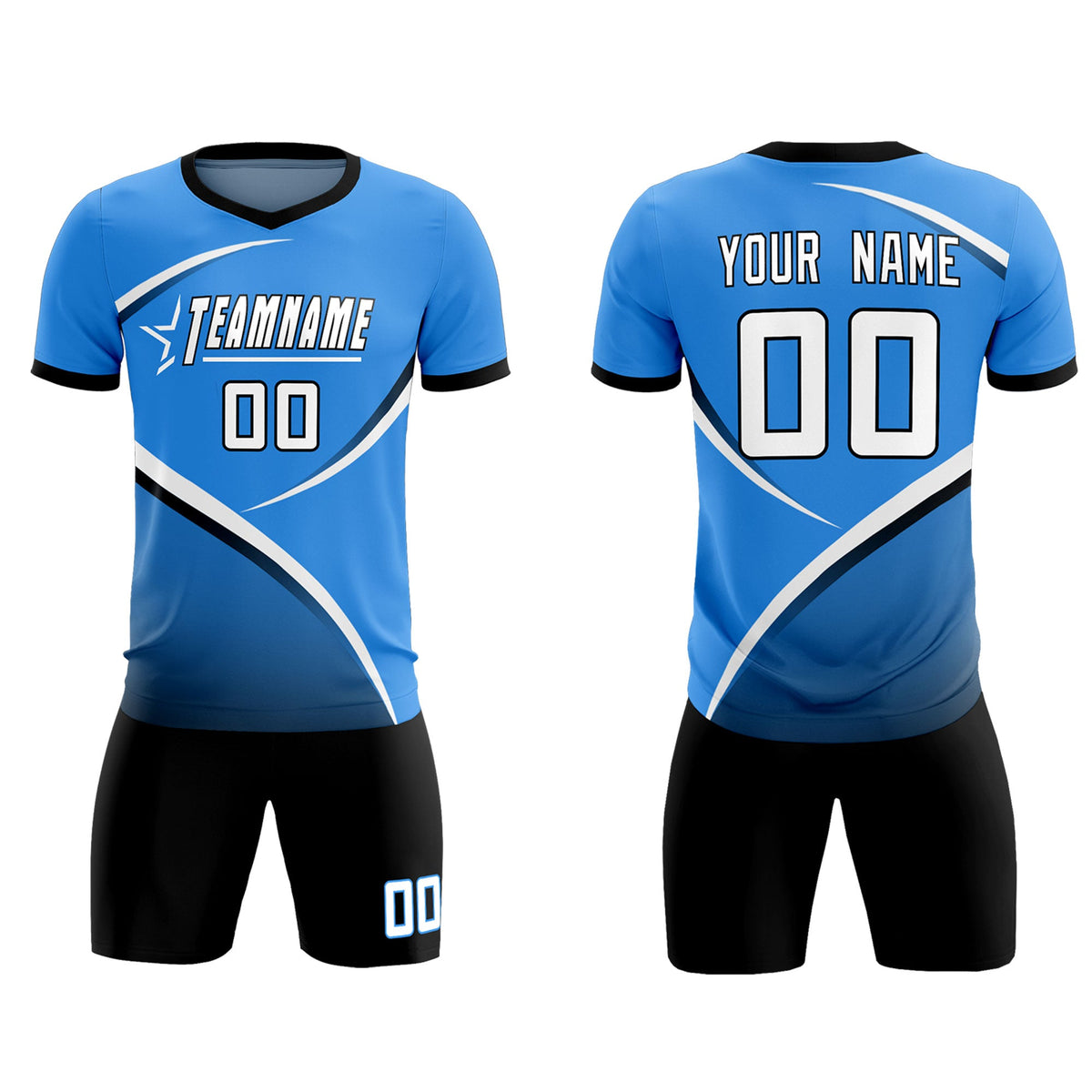 Custom Powder Blue Navy Color Block Training Uniform For Men Soccer Sets Jersey