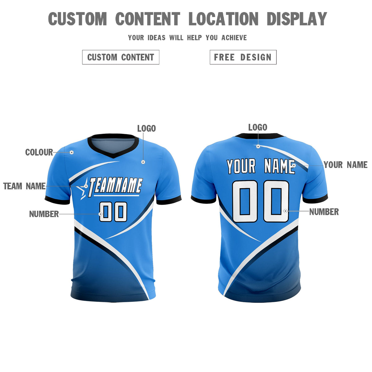 Custom Powder Blue Navy Color Block Training Uniform For Men Soccer Sets Jersey