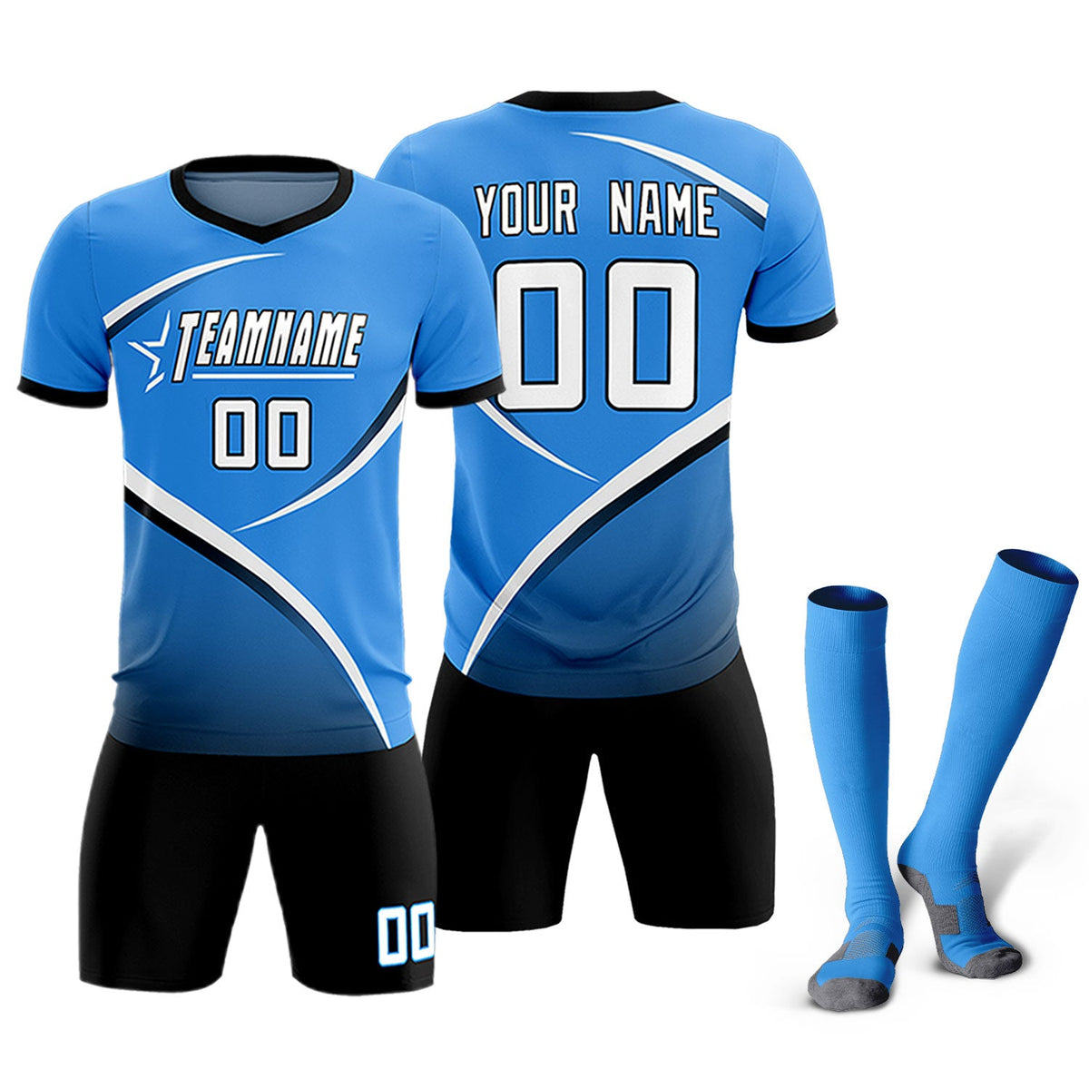 Custom Powder Blue Navy Color Block Training Uniform For Men Soccer Sets Jersey